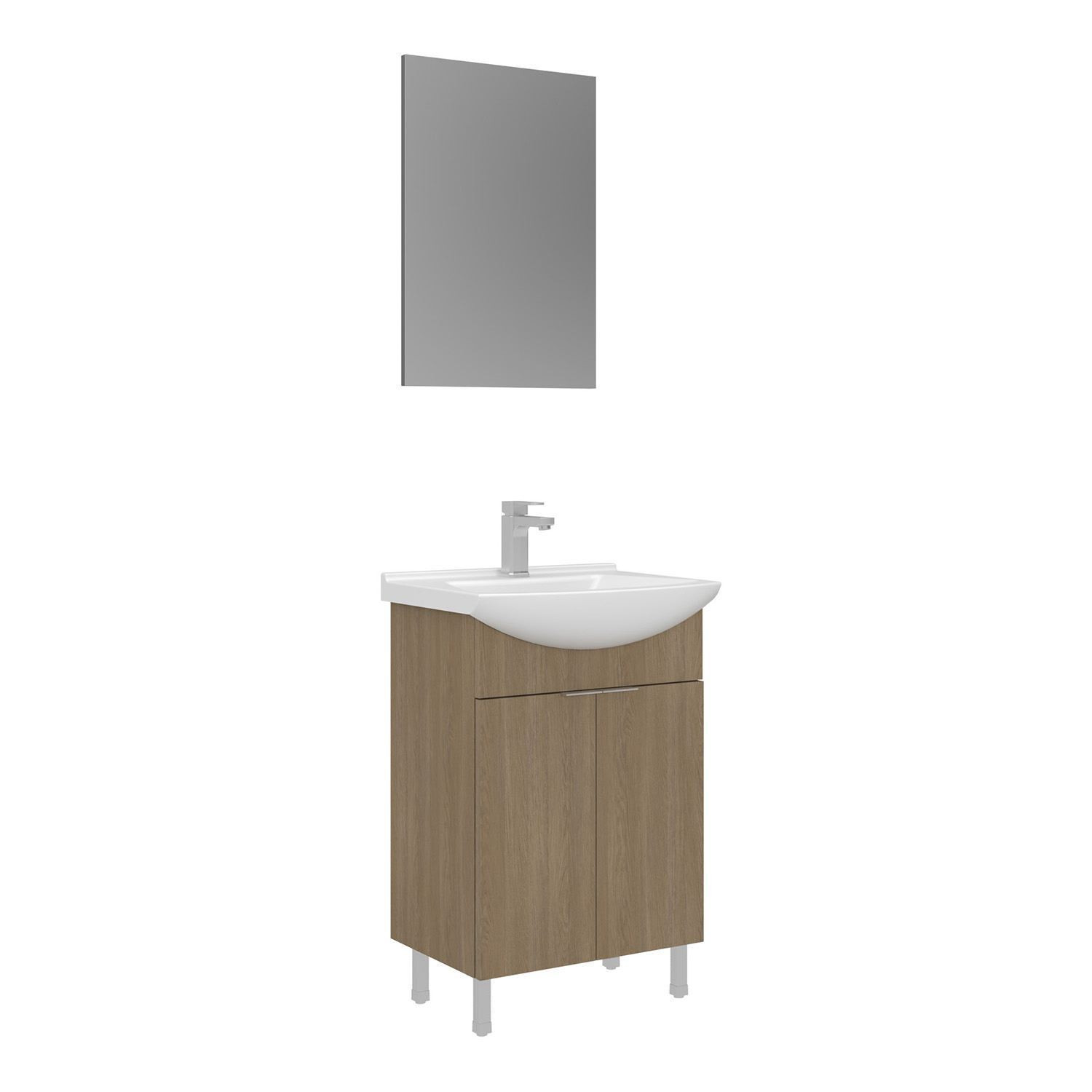 Meuble Avec Simple Vasque Et Miroir "purus 55" - 55 X 2 X 83 Cm - Oak