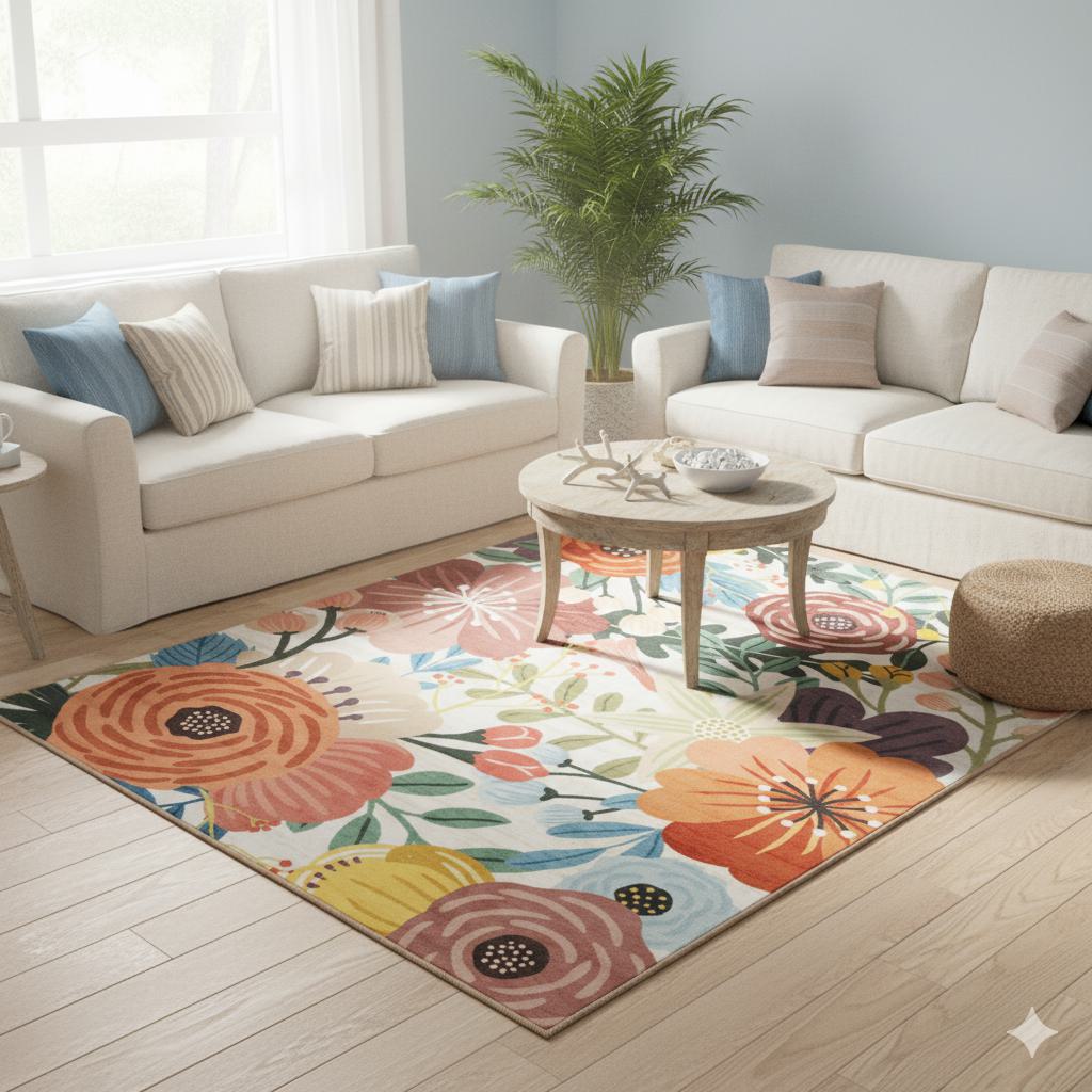 Tapis De Salon Fleur Tapis Moderne À Motif Floral Coloré 200 X 290 Cm