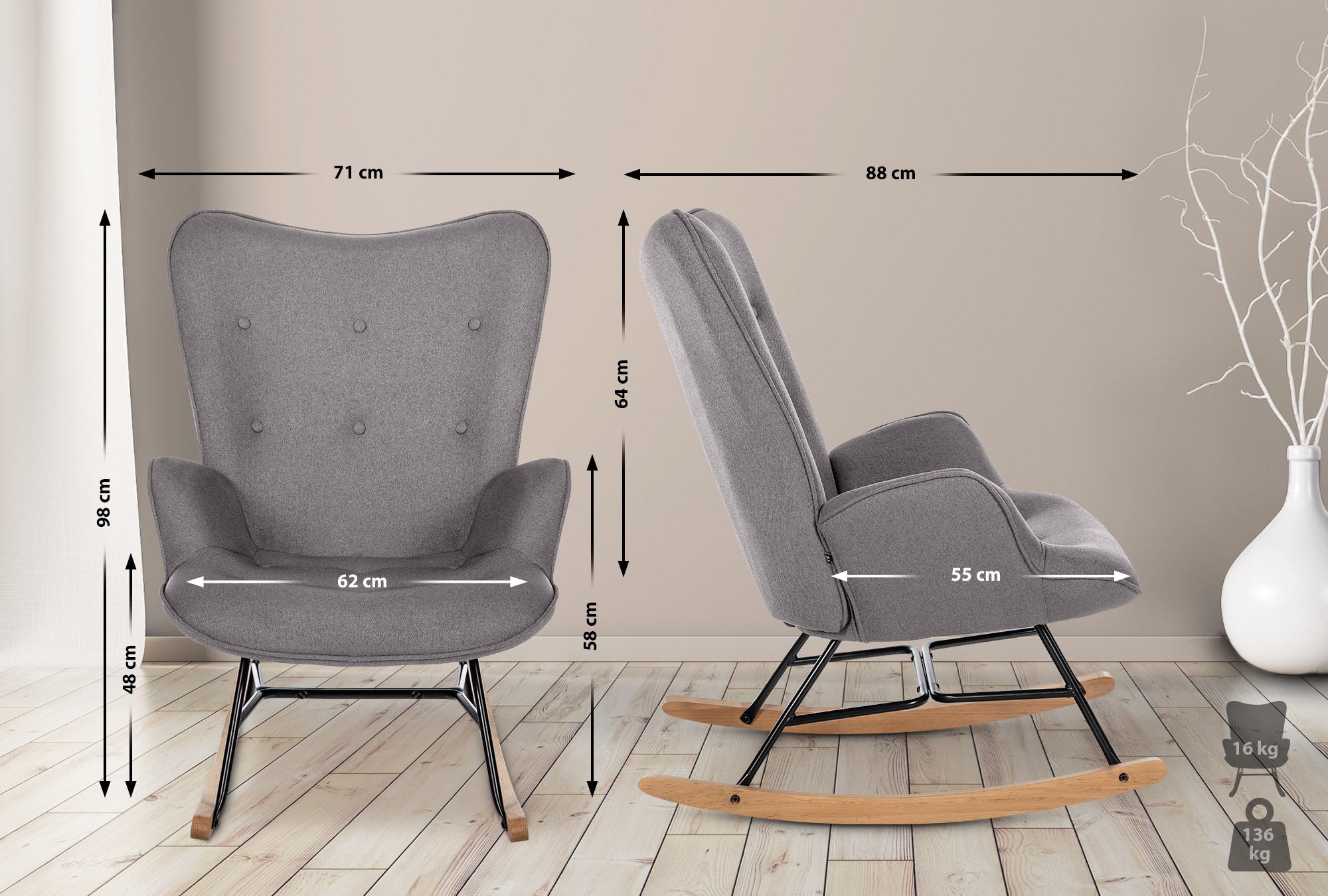 Chaise Sanka En Tissu Gris