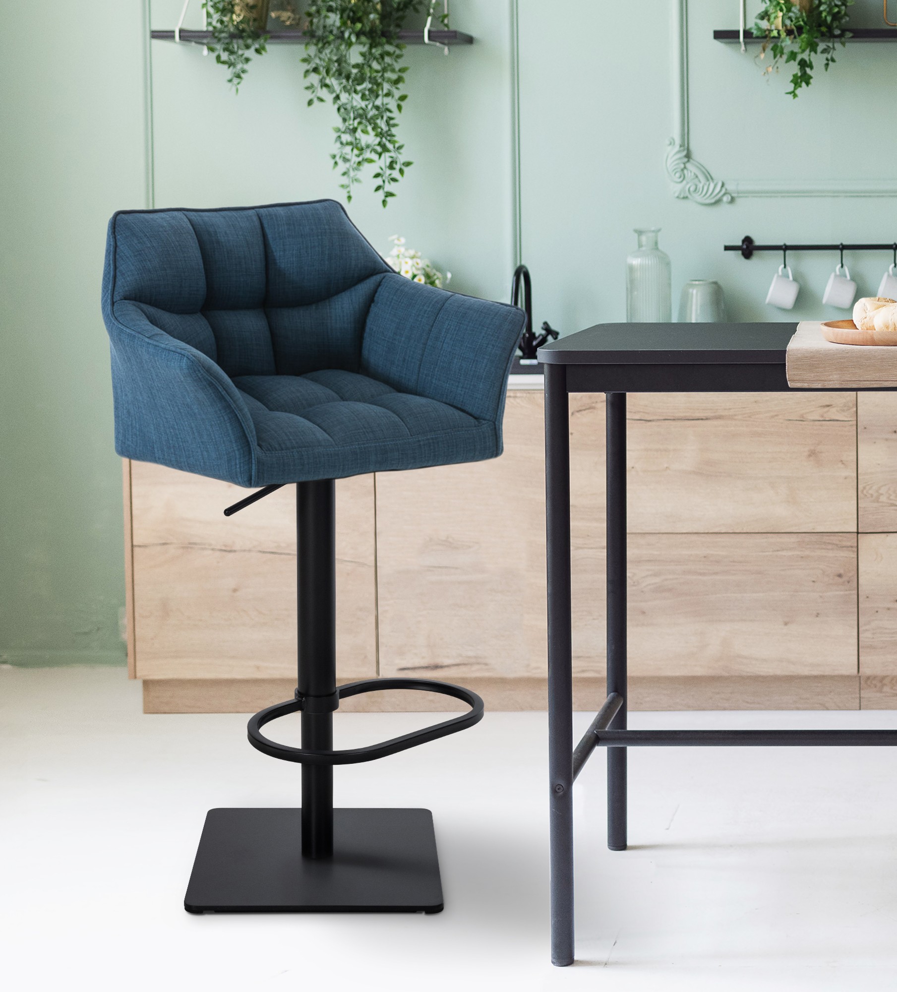 Tabouret De Bar Damaso B Tissu Bleu