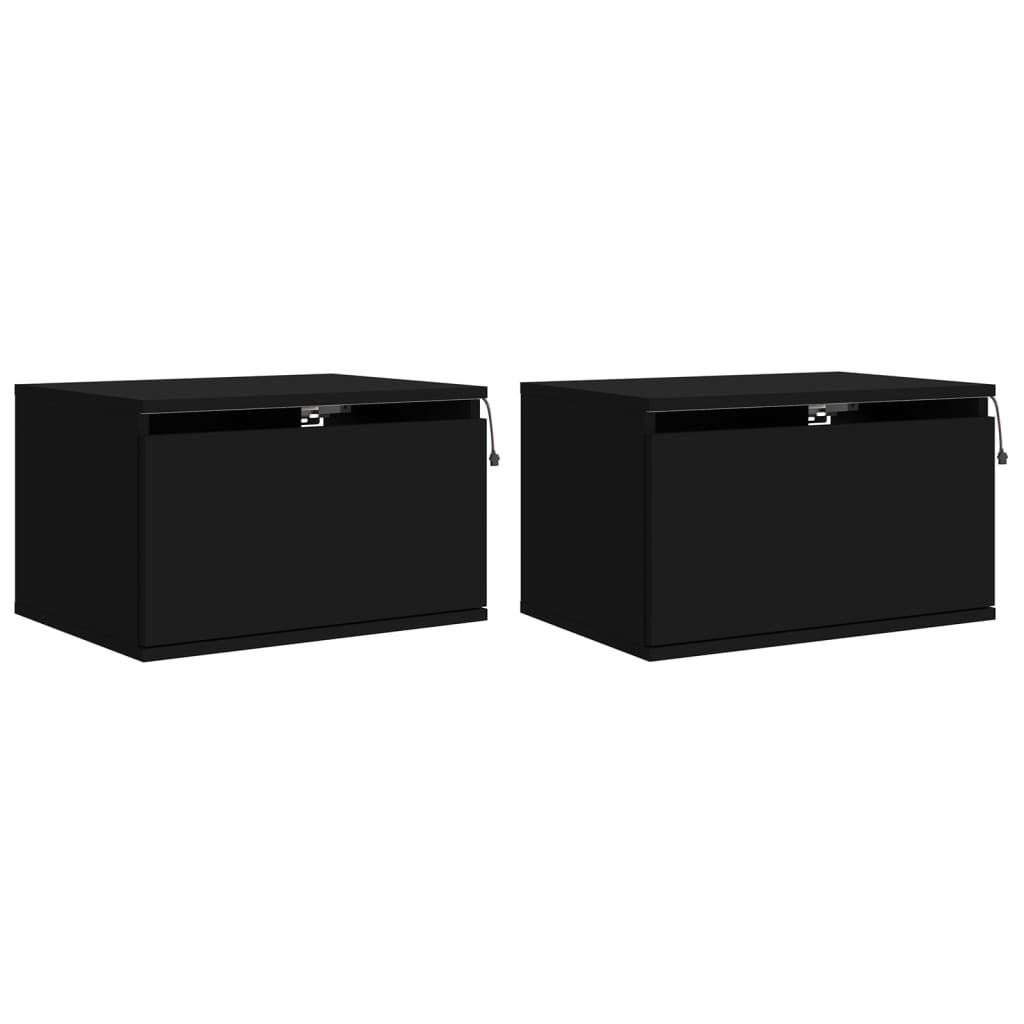 Lot De 2 Tables De Chevet Murales Avec Lumières Led Et Tiroir 50 X Dec036160