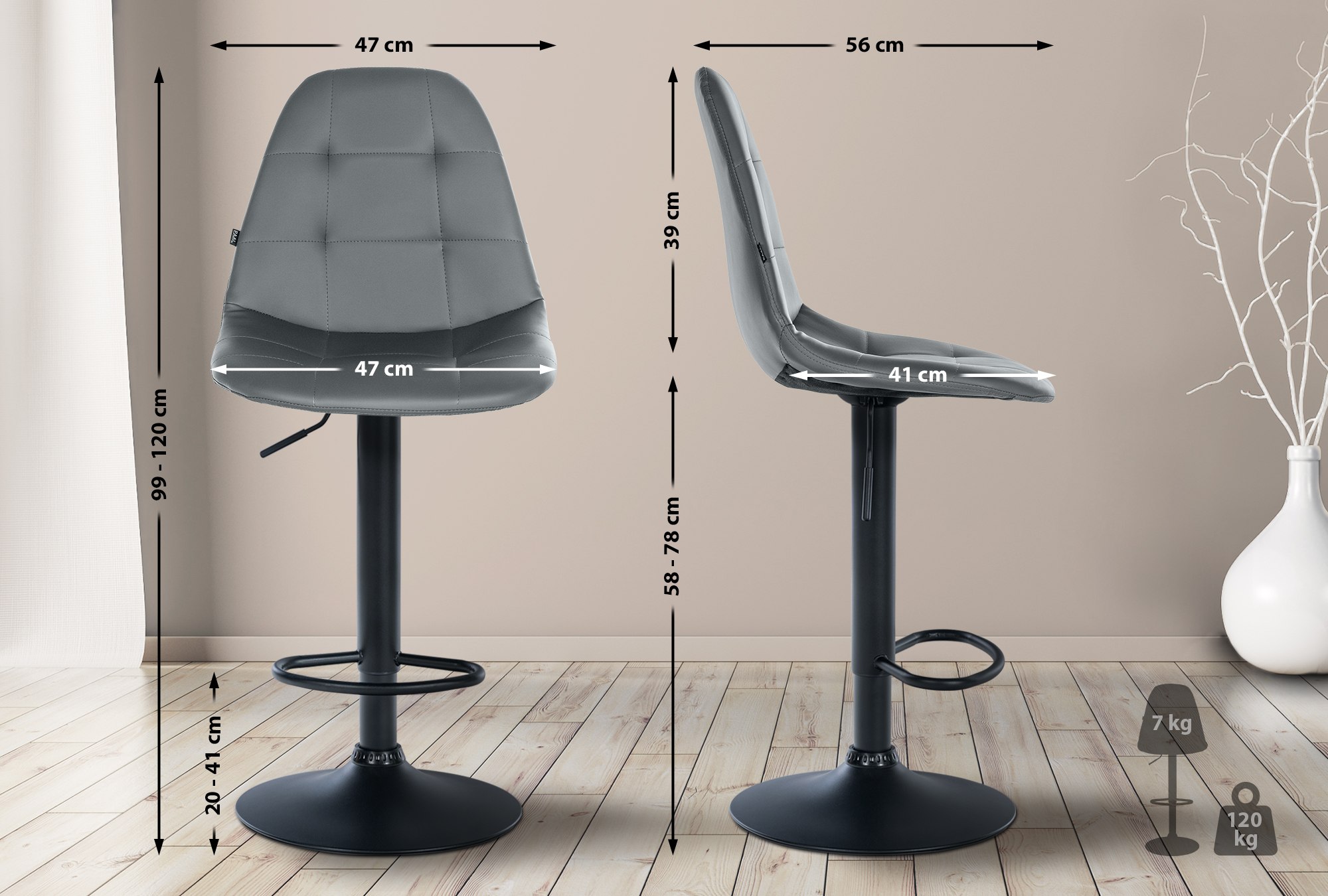 Tabouret De Bar Elmore Simili Cuir B Gris