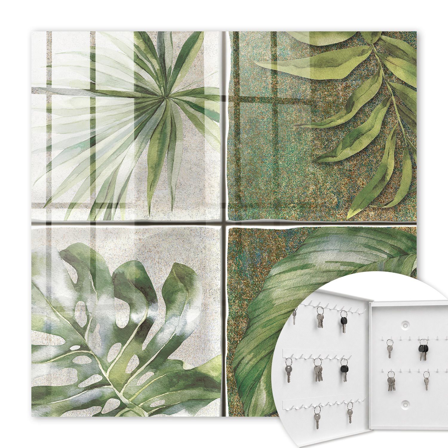 Armoire À Clés - (30 Cm X 30 Cm) - Boîte À Clés Murale - Coffret De Rangement Pour Clés - Couleur Blanche - Ouverture Vers La Gauche - Pour Maison Et Bureau - Carreaux Végétaux