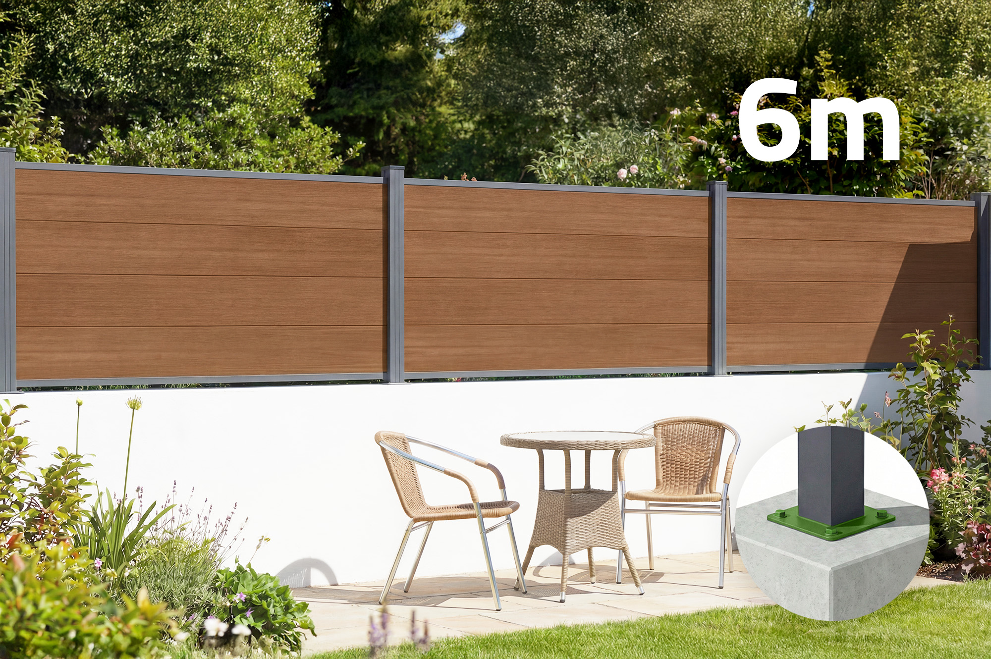 Casanoov Clôture Composite Stockhorn 6 M H.90 Cm Sur Plaque Finition Teck