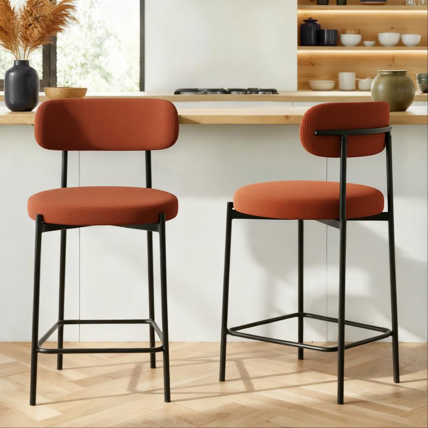 Sicaan Lot De 2 Tabourets De Bar Modernes Iris Velours Côtelé Terracotta 65 Cm