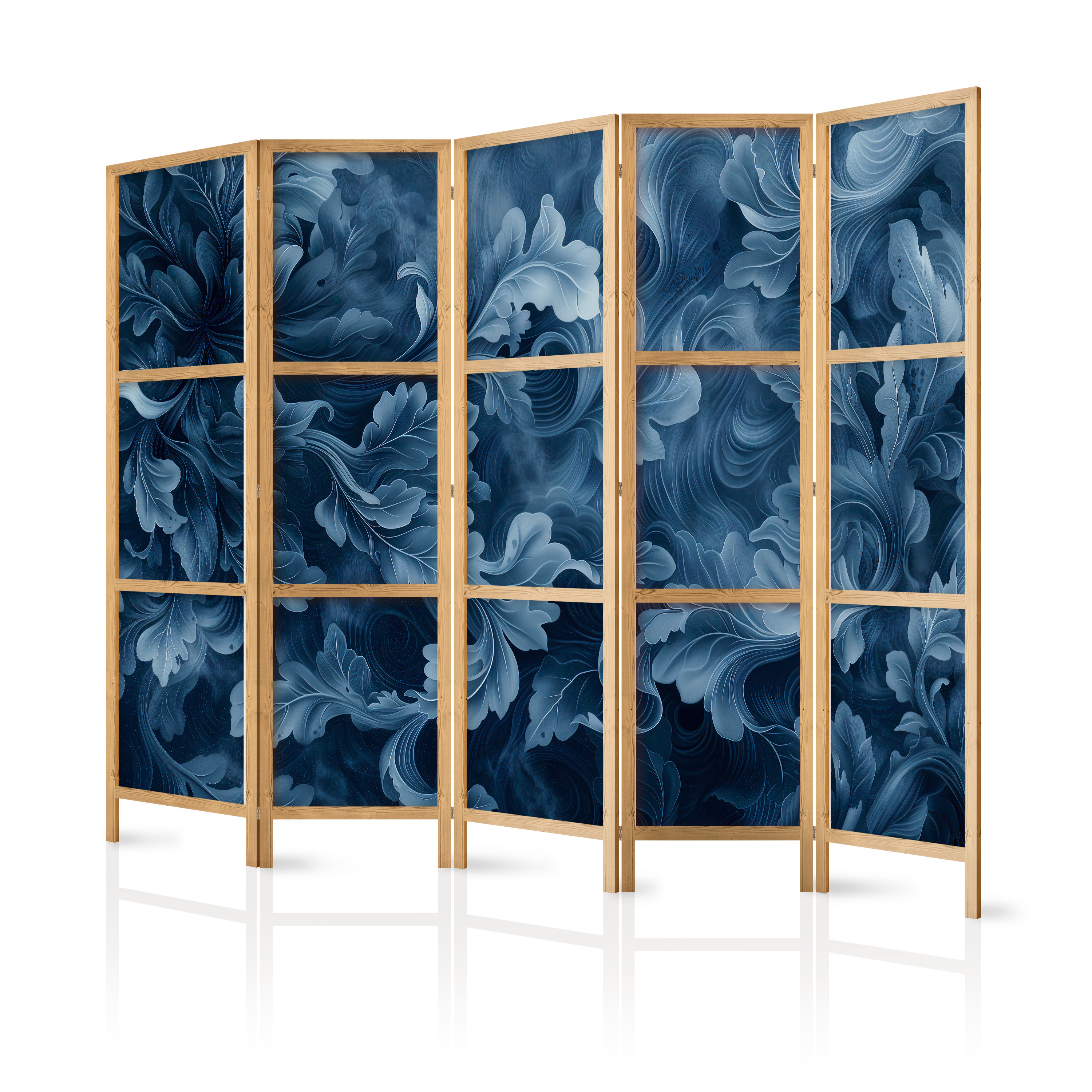 Paravent Japonais - Feuilles Victoriennes Bleu Foncé 225x172