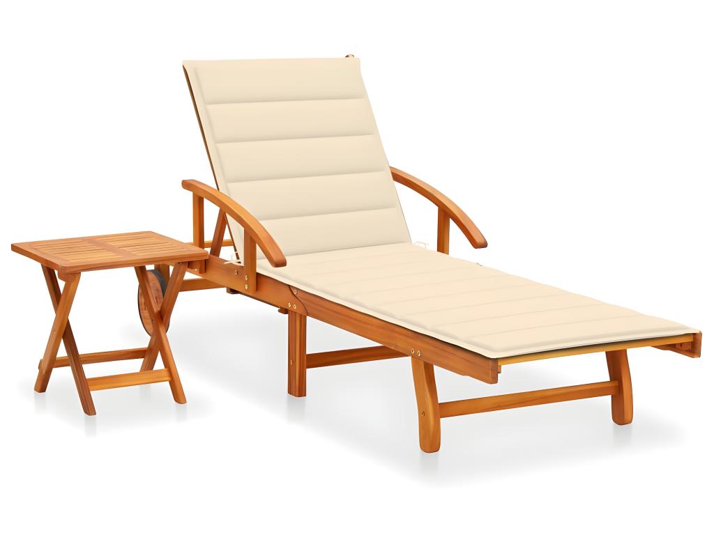Transat Chaise Longue Bain De Soleil Lit De Jardin Terrasse Meuble D'extérieur Avec Table Et Coussin Bois D'acacia 02_00