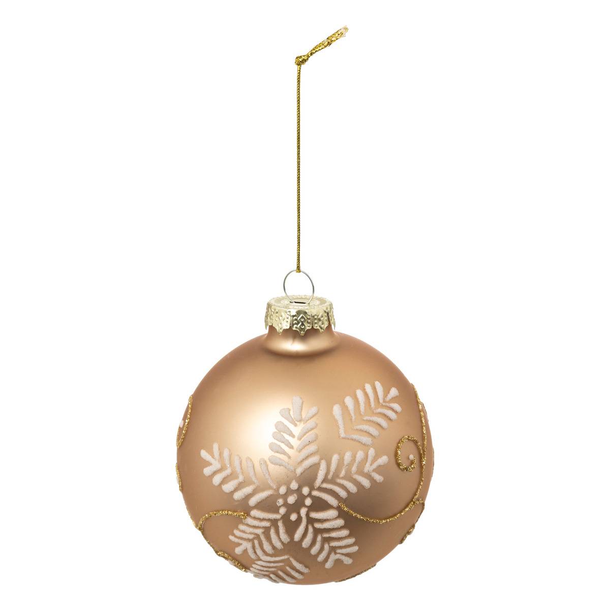 Boule De Noël En Verre Fleur Effet Neige Or D. 80 Mm - Feeric Lights & Christmas