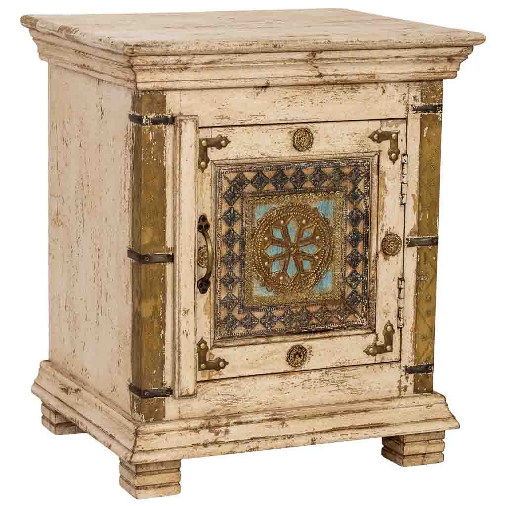 Table De Chevet Artisanale En Bois Blanc 50x40x59h Cm