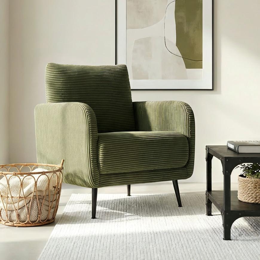 Sicaan Fauteuil Design Emma Velours Côtelé Vert Sauge