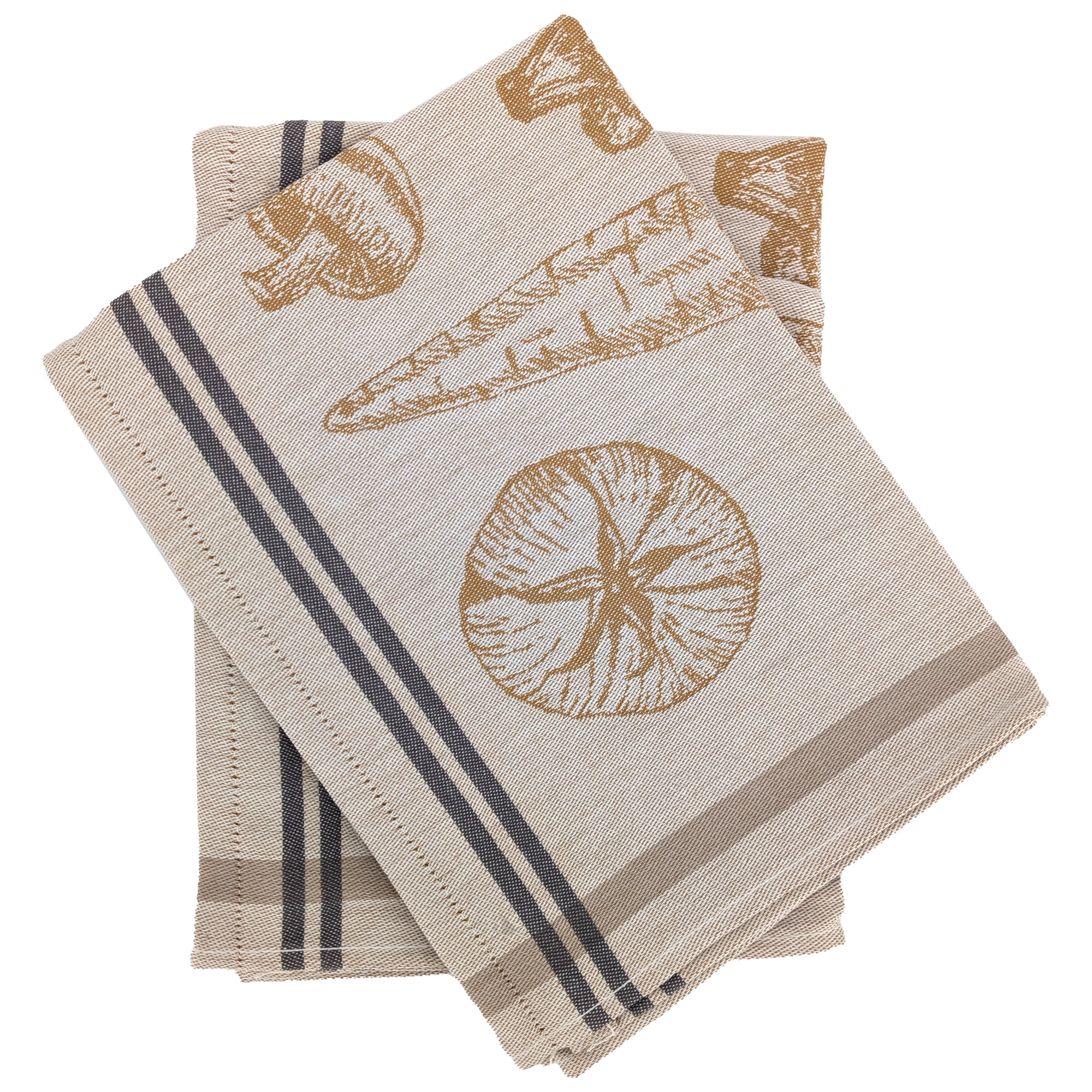 Lot De 2 Torchons De Cuisine Toile Veg 50x70 Cm Jaune Moutarde