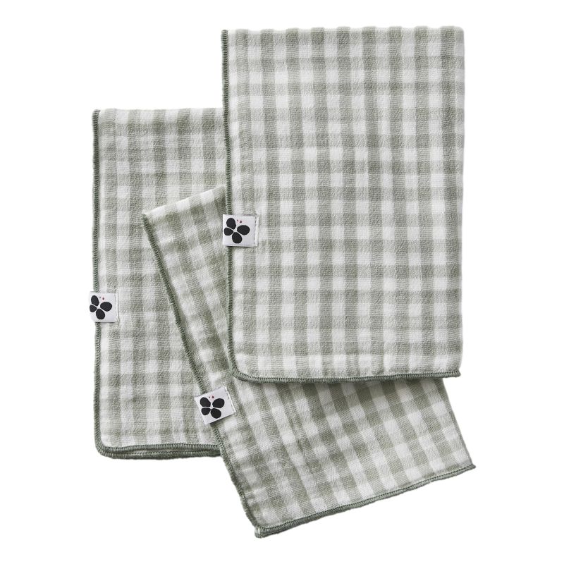 Lot De 3 Serviettes De Table "vickie" 40 X 40 Cm Tissé Teint "gaze De Coton" L'Effet Papillon - Vickie Eucalyptus -