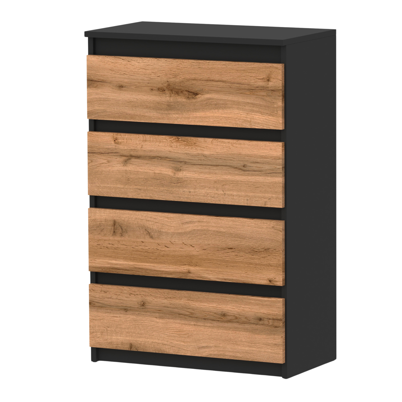 Commode À 4 Tiroirs Noire Chêne Wotan 60 Cm Meuble Tv Spacieux 4 Tiroirs Style Loft
