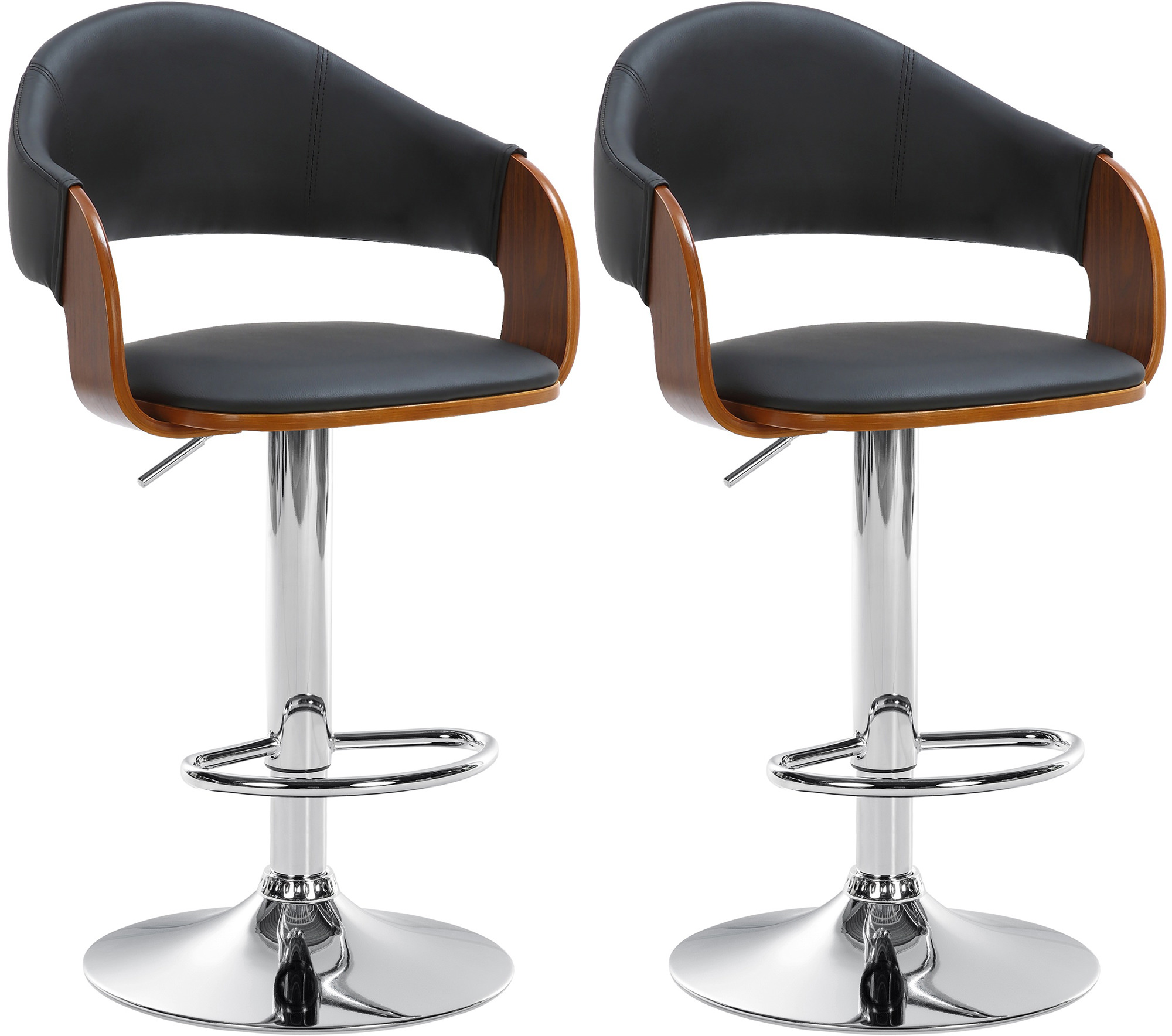 Lot De 2 Tabourets De Bar Nilse Simili Cuir Chromé Noyer/noir