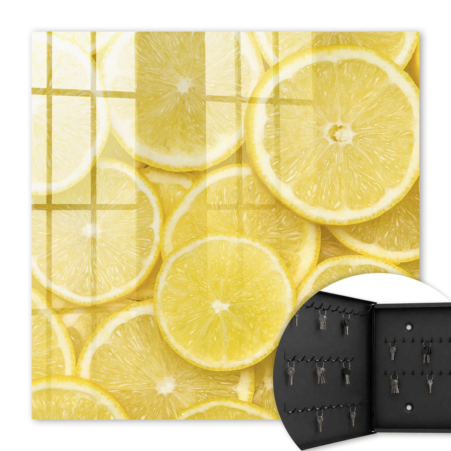 Armoire À Clés - (30 Cm X 30 Cm) - Boîte À Clés Murale - Coffret De Rangement Pour Clés - Couleur Noire - Ouverture Vers La Gauche - Pour Maison Et Bureau - Tranches De Citron