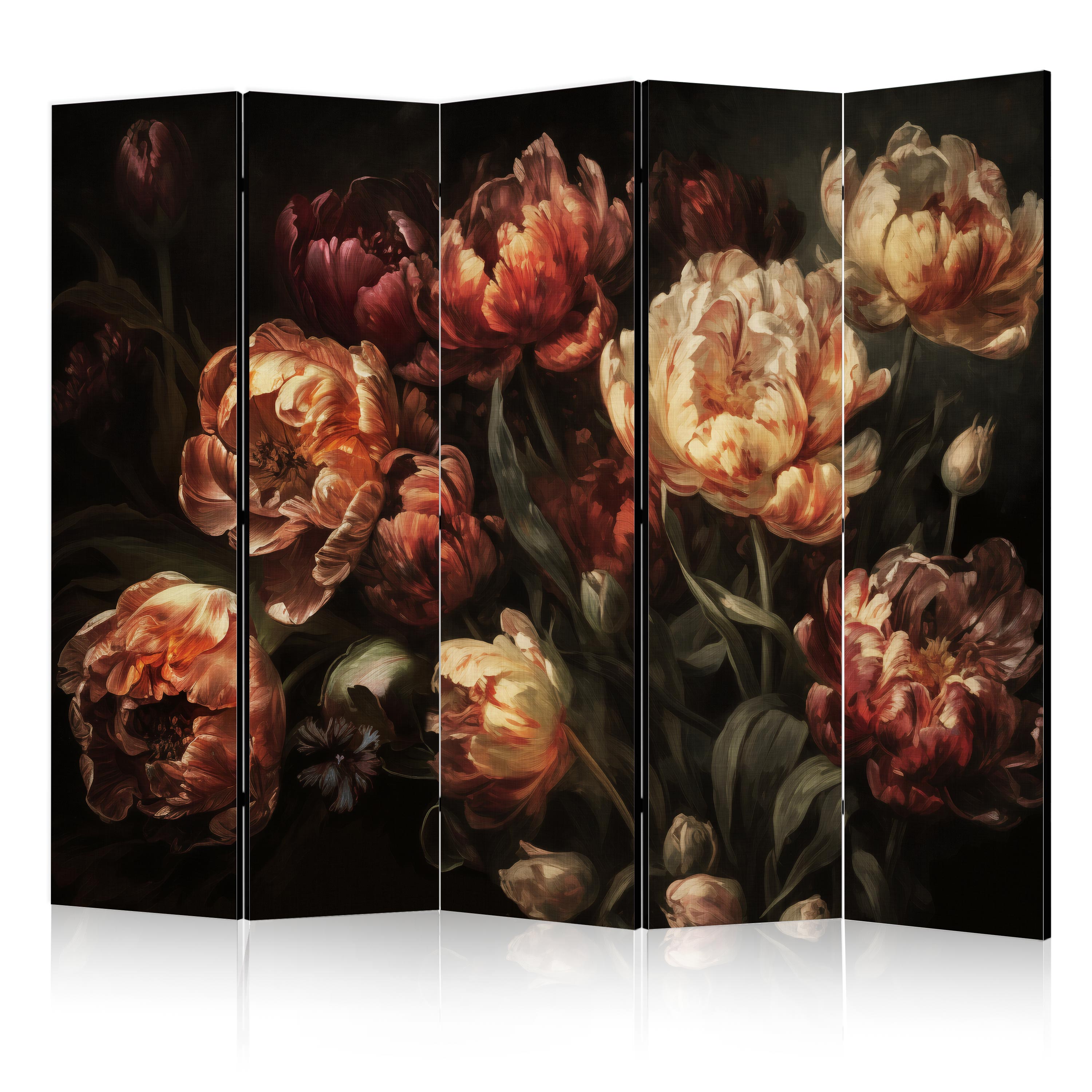 Paravent -bouquet De Fleurs En Rouge Et Blancnoir 225x172