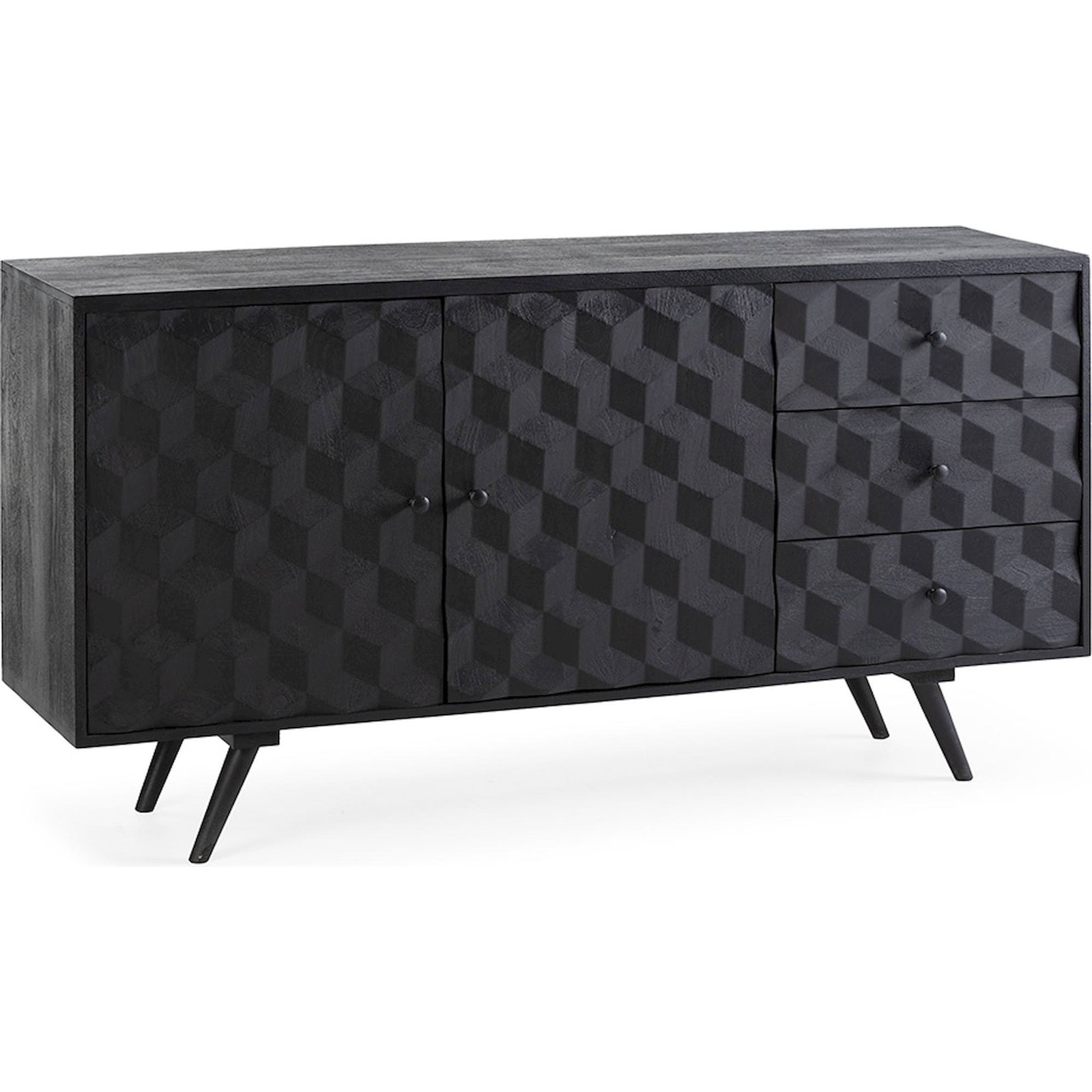 Buffet Bois De Manguier Noir Finition Peinture Style Contemporain - Noir Bois De Manguier