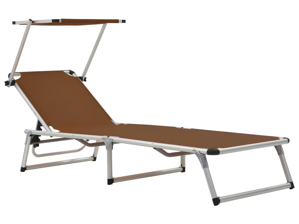 Transat Chaise Longue Bain De Soleil Lit De Jardin Terrasse Meuble D'extérieur Pliable Avec Auvent Aluminium Et Textilèn