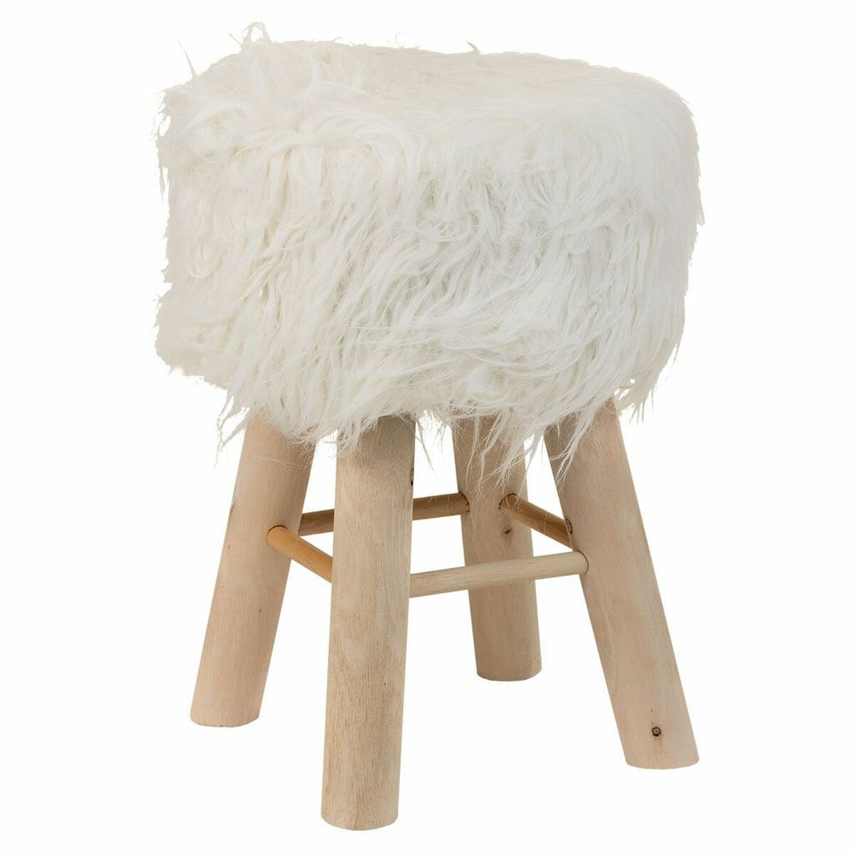 Tabouret Alexandra House Living Blanc Tissu Peluche Bambou Pin Éponge Bois Mdf 32 X 44 X 32 Cm