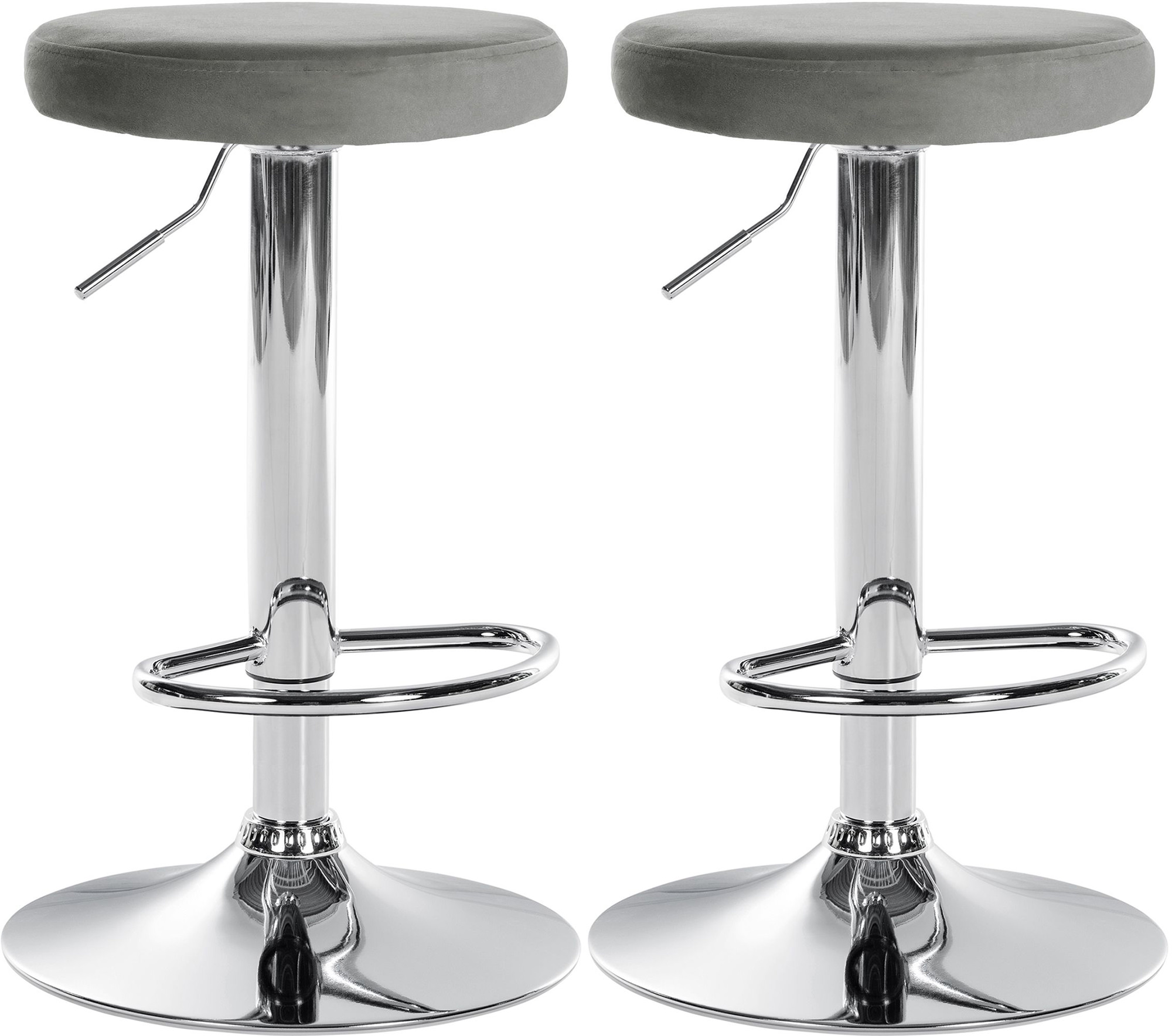 Lot De 2 Tabourets De Bar Ponte Velours Chrome Gris