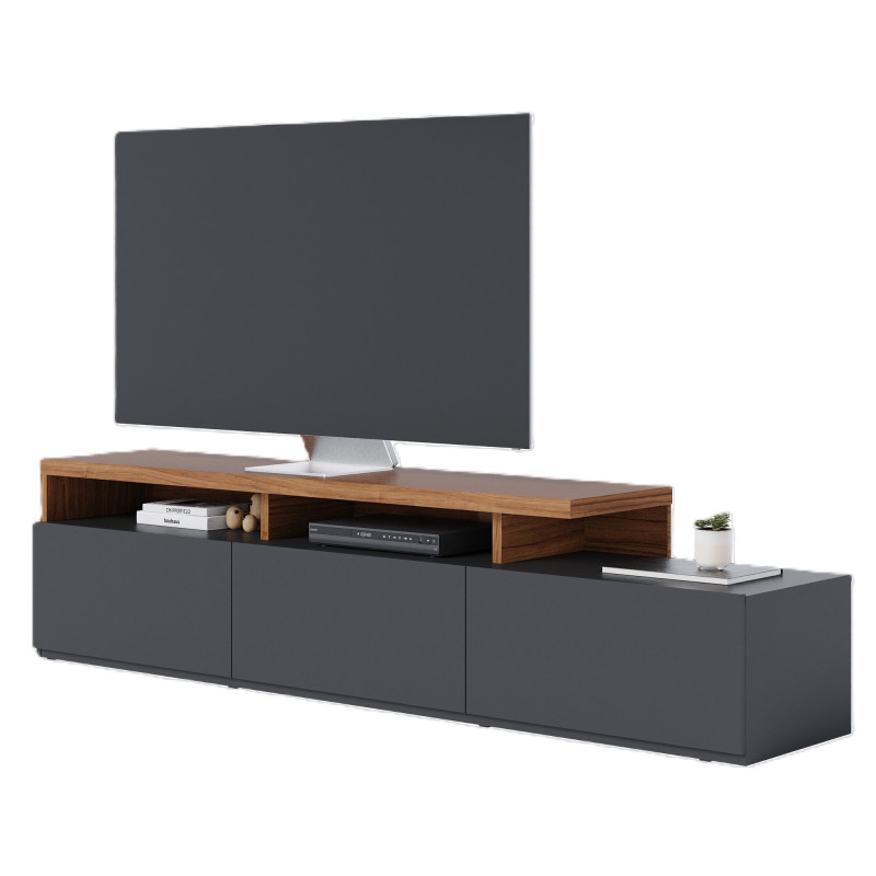Meuble Tv Bar Beaux Meubles Pas Chers Logan 70 Pouces 3 Portes 6 Niches Chêne Anthracite