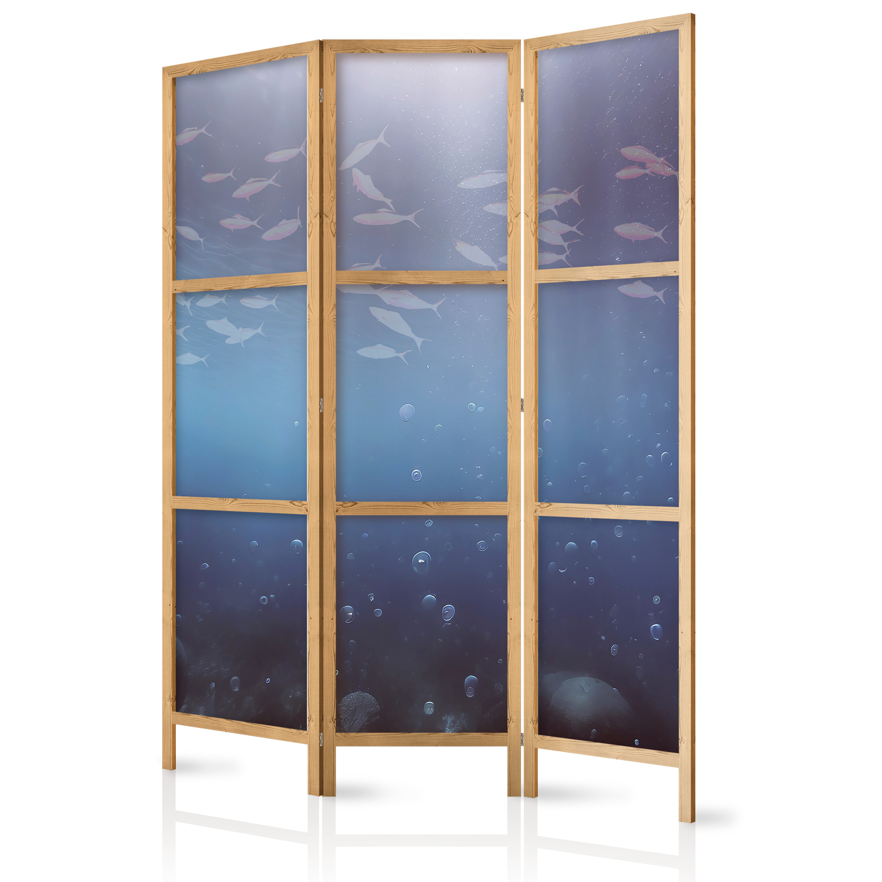 Paravent Japonais -profondeur Océanique Illuminée Avec Un Banc De Petits Poissons 135x172