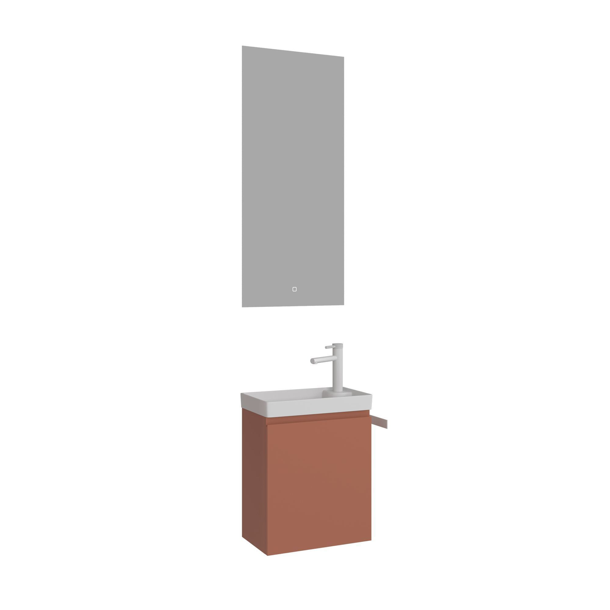 Meuble Avec Simple Vasque Et Miroir "ferla 40" - 40 X 22 X 50 Cm - Matte Cinnamon