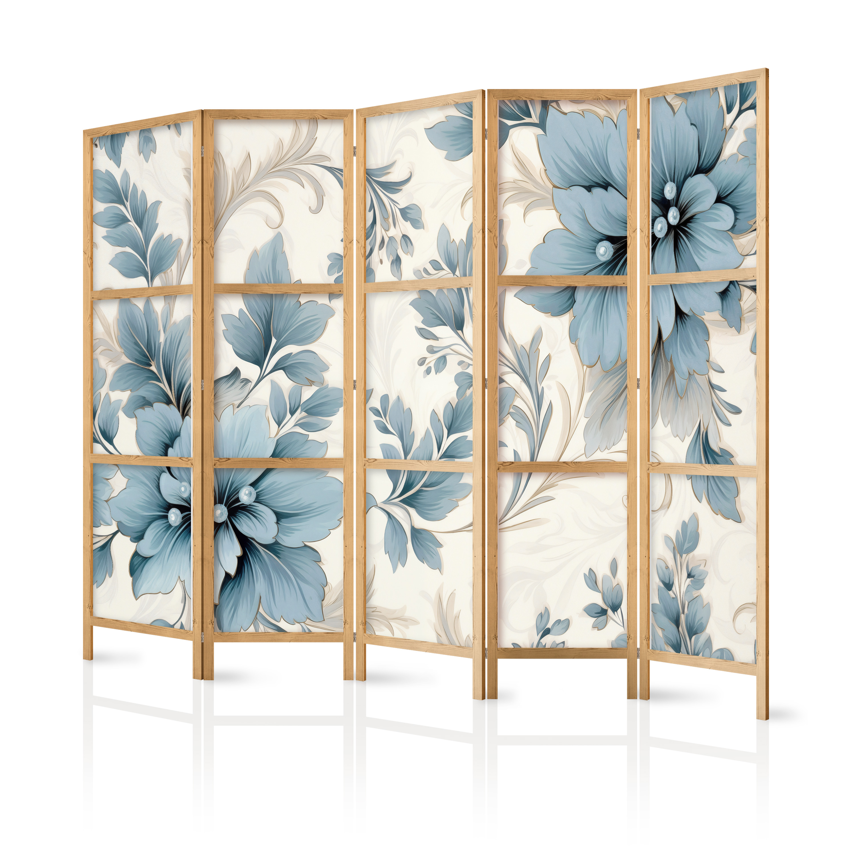 Paravent Japonais - Fleurs Turquoise Dans Une Ambiance Rétro - Ornements Floraux 225x172