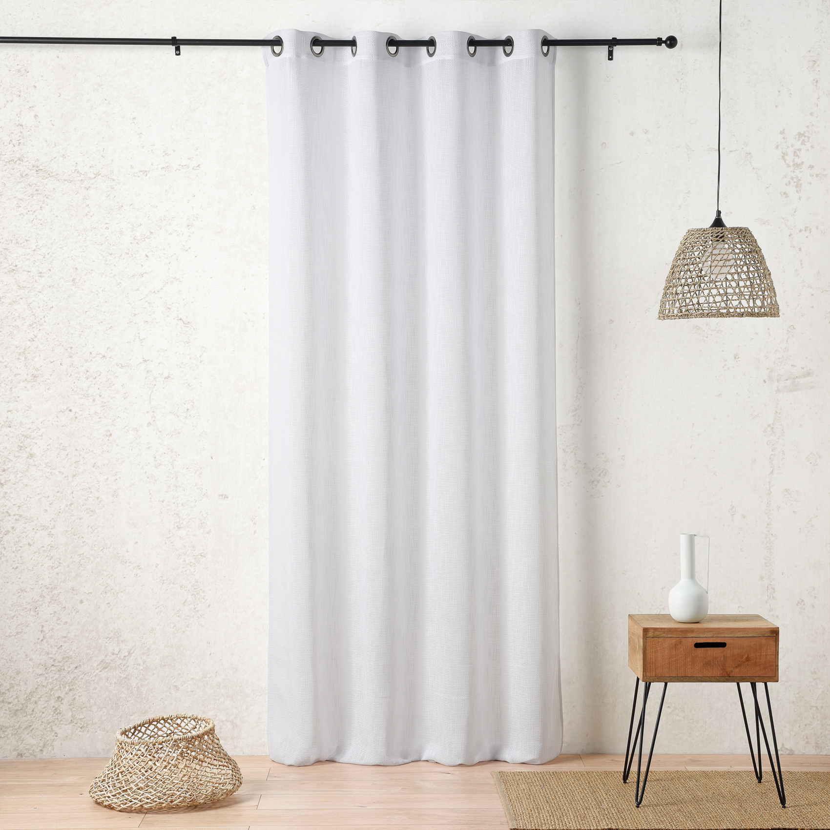 Voilage 140x260 Cm 100% Polyester - Voilage Texturé - 140x260cm - Blanc