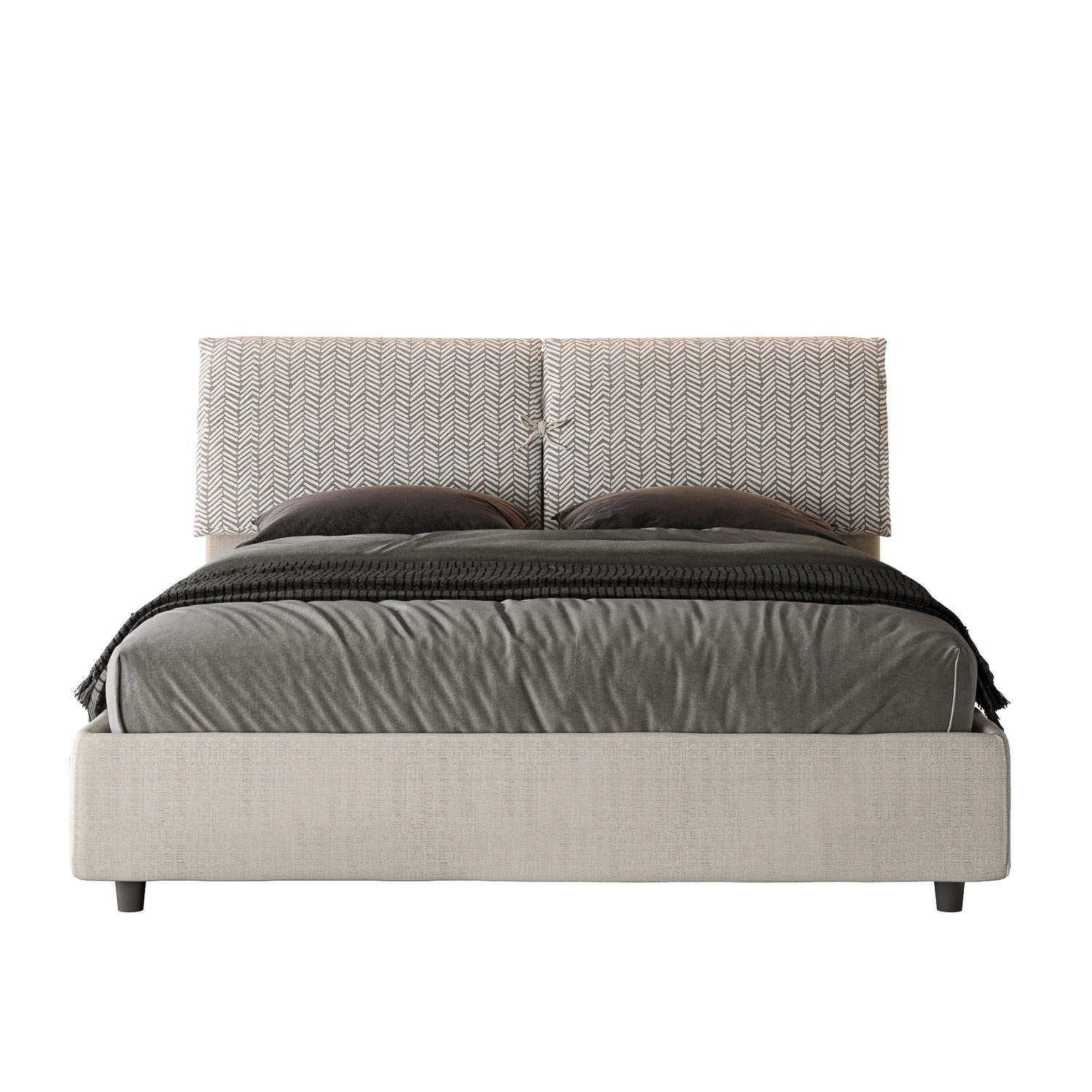Lit Sans Sommier Rembourré 160x190 Tissu Aragona 1 Blanc Mados