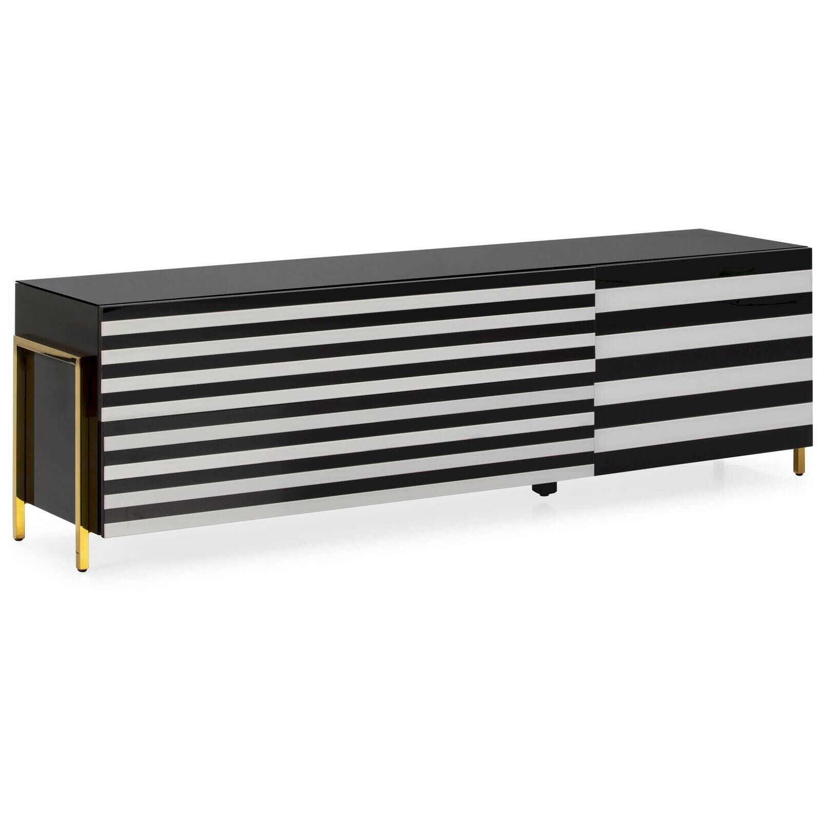 Meuble Tv /audio 145 X 44 X 46 Cm Verre, Acier - Blanc, Noir, Doré