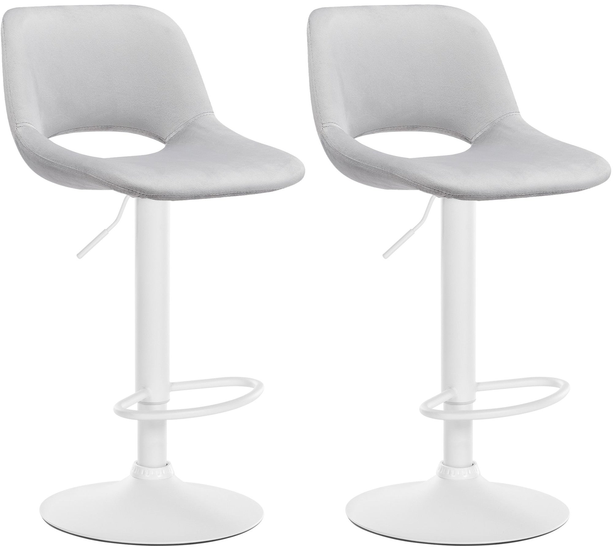 Tabourets De Bar Chaises Haute X2 Avec Repose-pieds En Velours Gris Clair Piètement Métallique 10_0004089