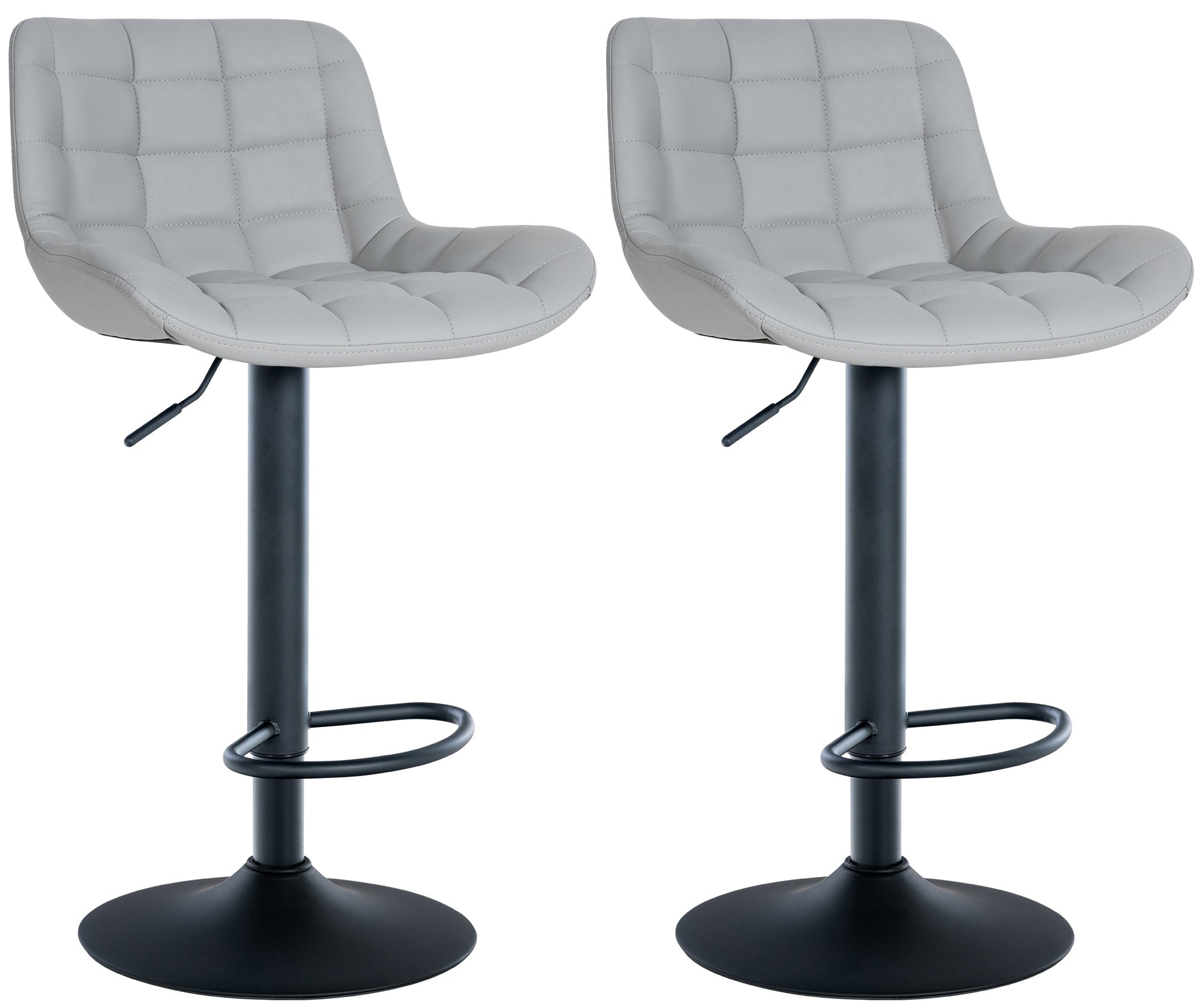 Lot De 2 Tabourets De Bar Structure Métallique Noir Assise En Pvc Gris Avec 10_0004443