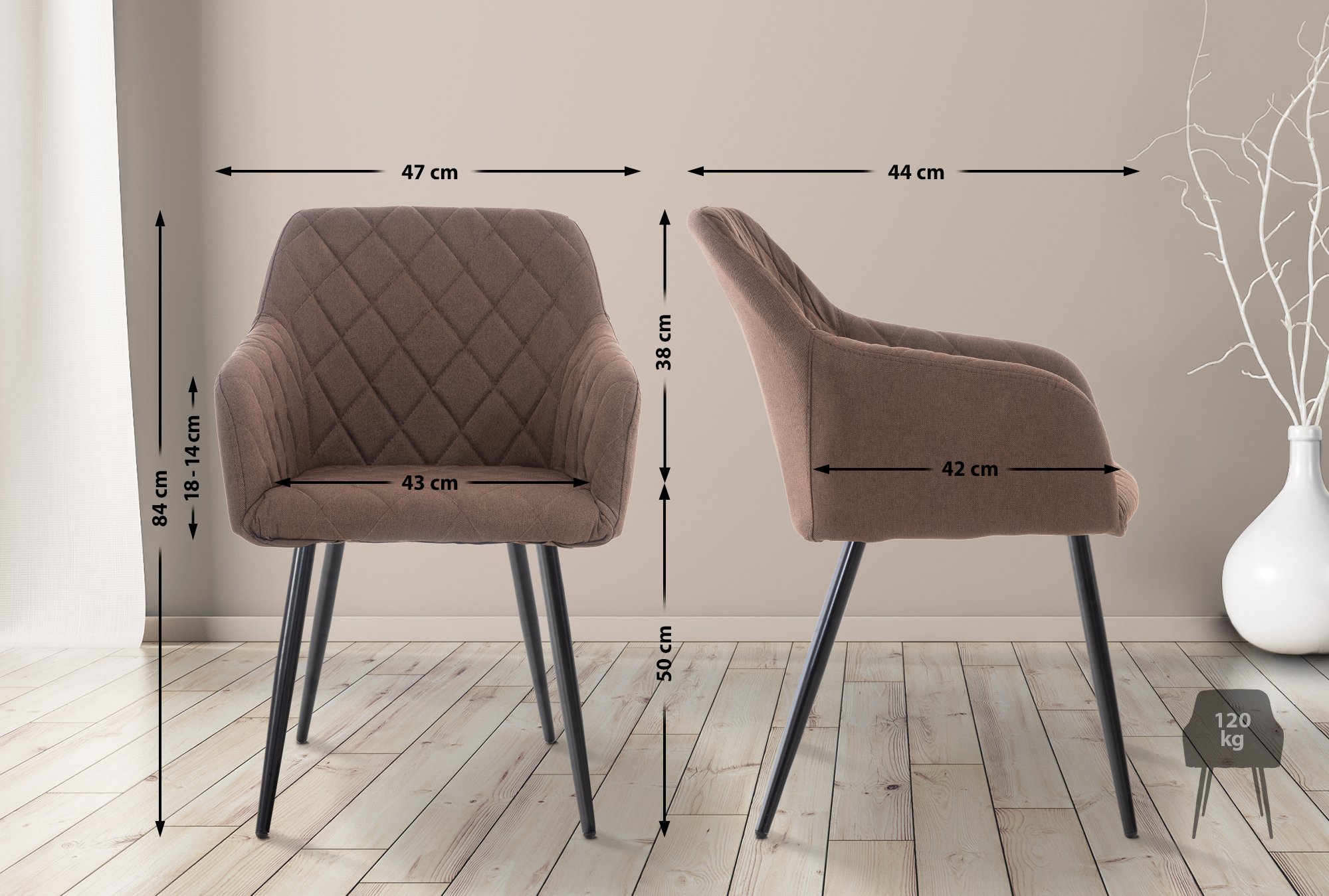 Lot De 2 Chaises De Salle À Manger Shila Tissu Brun