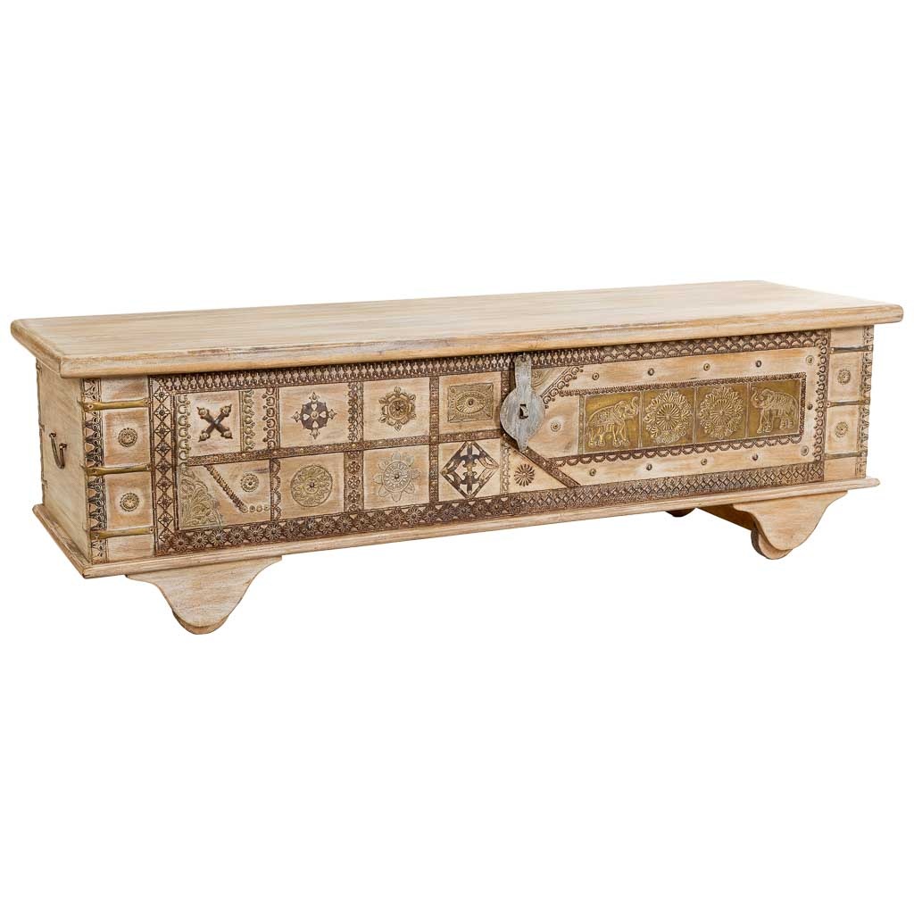 Coffre En Bois Beige Fait Main 150 X 45 X 46 Cm (hauteur)