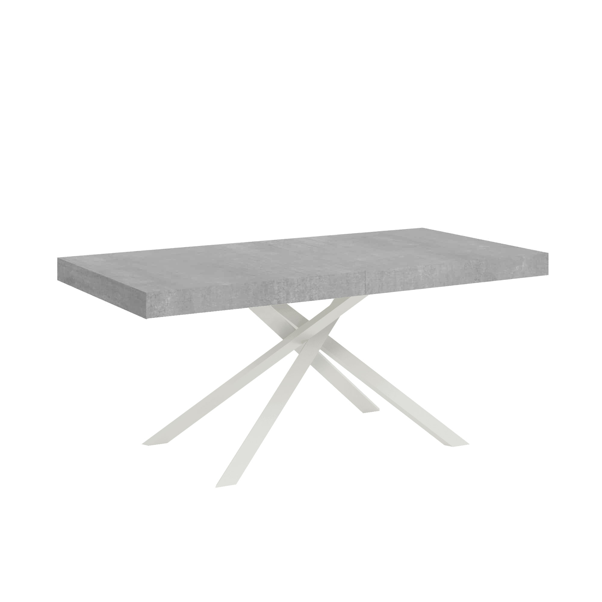 Table Extensible 160/264x90 Cm Karida Gris Béton Pieds Blancs
