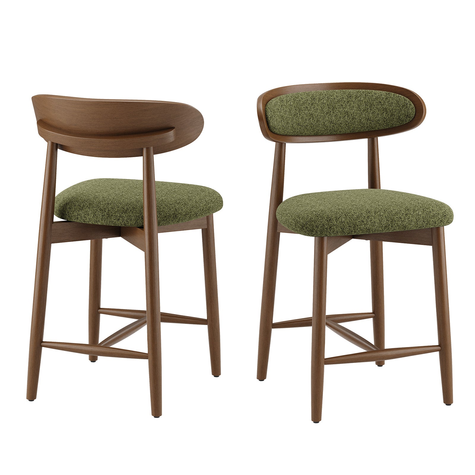 Lot De 2 Tabourets De Bar En Bois Massif, Tabourets Scandinaves Avec Dossier Ergonomique Et Assise Rembourrée, Confortables Avec