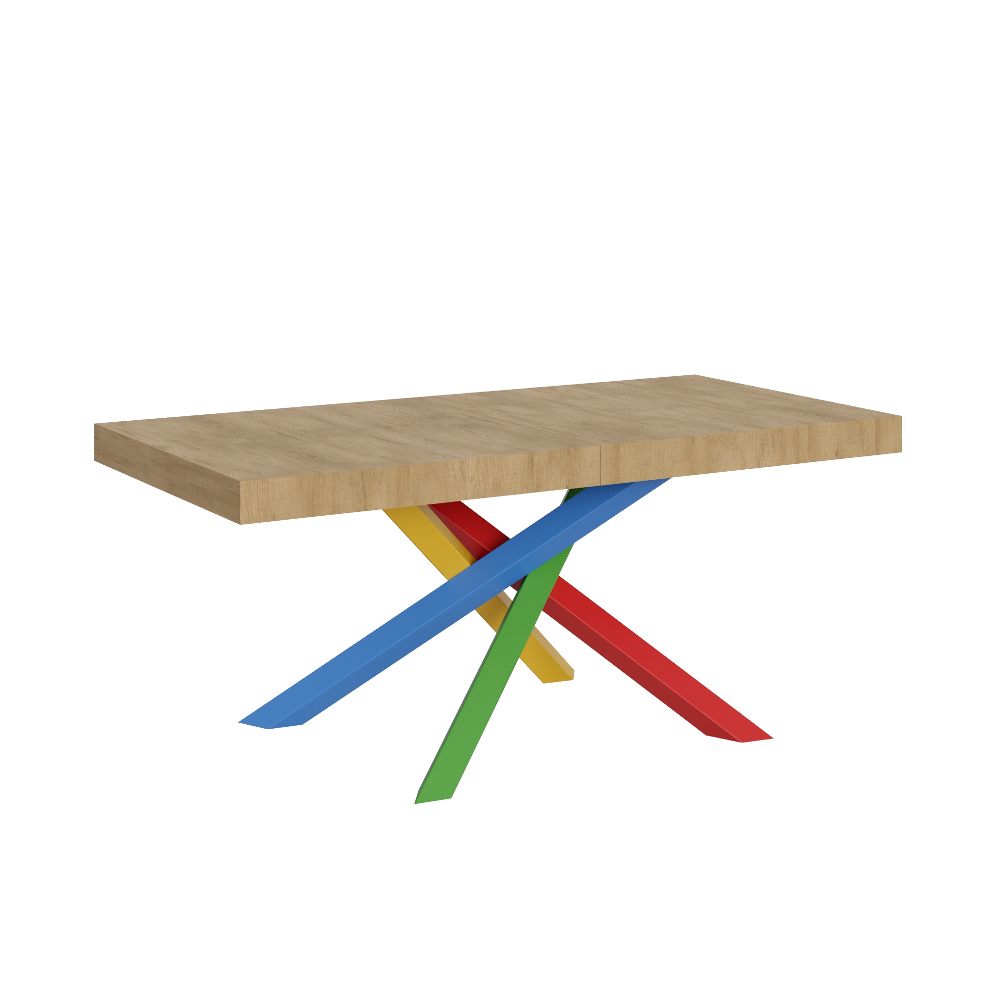 Table Extensible 200/304x90 Cm Volantis Chêne Naturel Pieds Multicolores 4/b