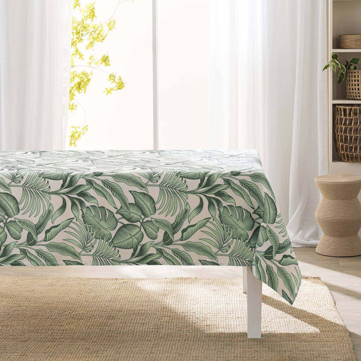 Nappe Antitache Imprimé "stylis" 140x240cm Vert Sauge