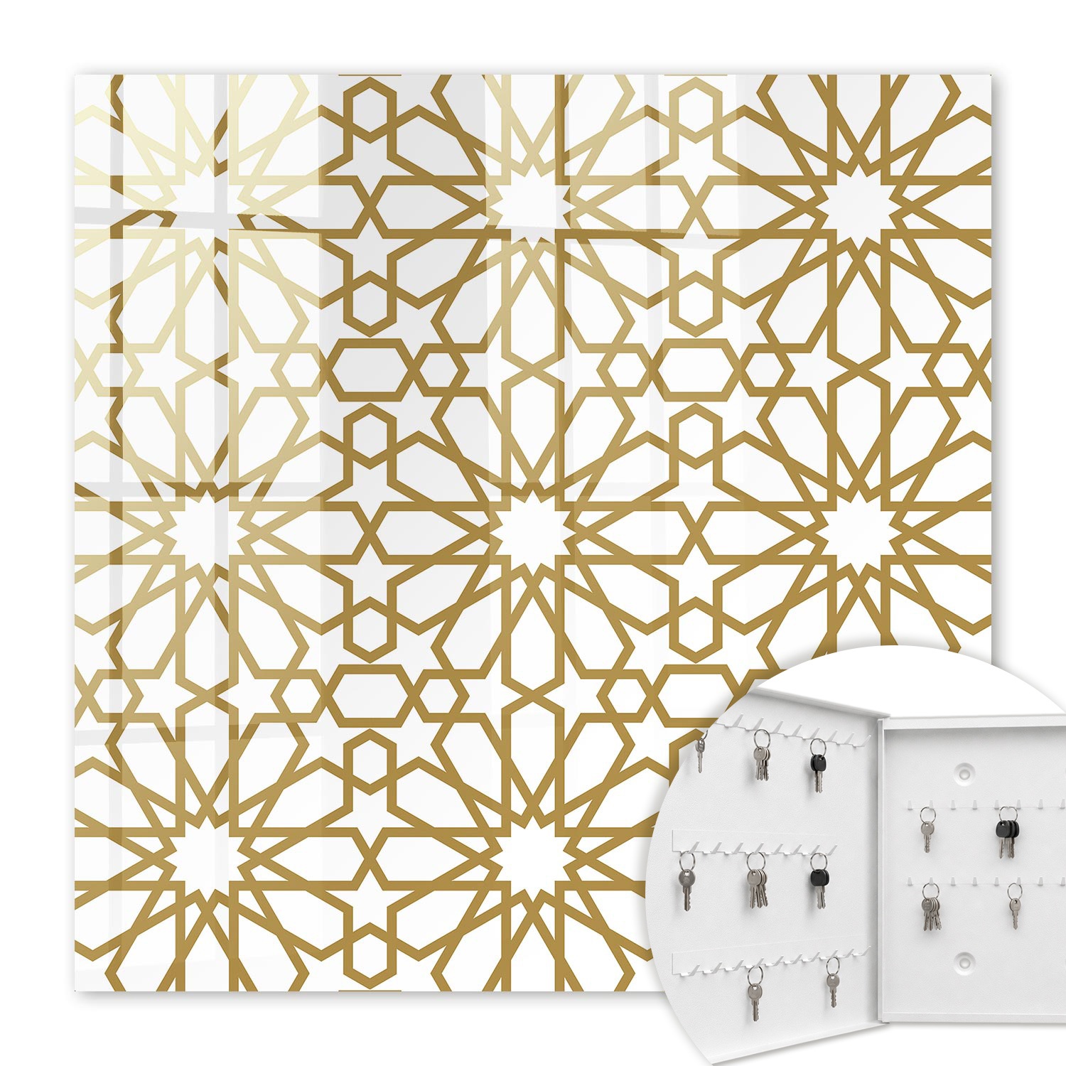 Armoire À Clés - (30 Cm X 30 Cm) - Boîte À Clés Murale - Coffret De Rangement Pour Clés - Couleur Blanche - Ouverture Vers La Gauche - Pour Maison Et Bureau - Motif Géométrique