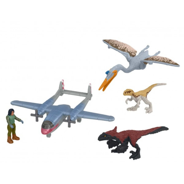 Coffret Adrenaline 3 Dinosaures Combat Ultime + 1 Figurine + 1 Avion - Dino - Jurassic World - Mattel Gwp73