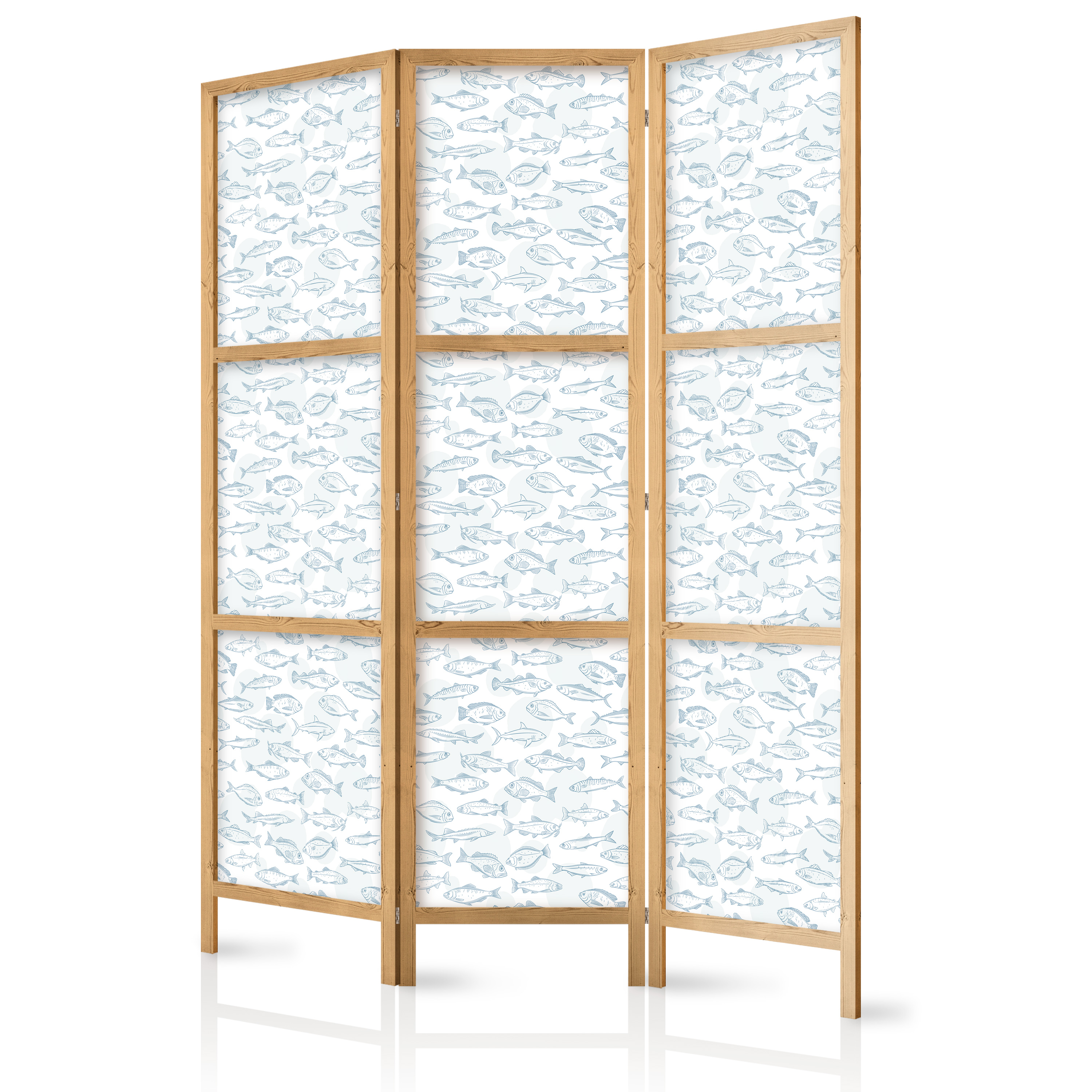 Paravent Japonais -espèces De Poissonsblanc-bleu 135x172