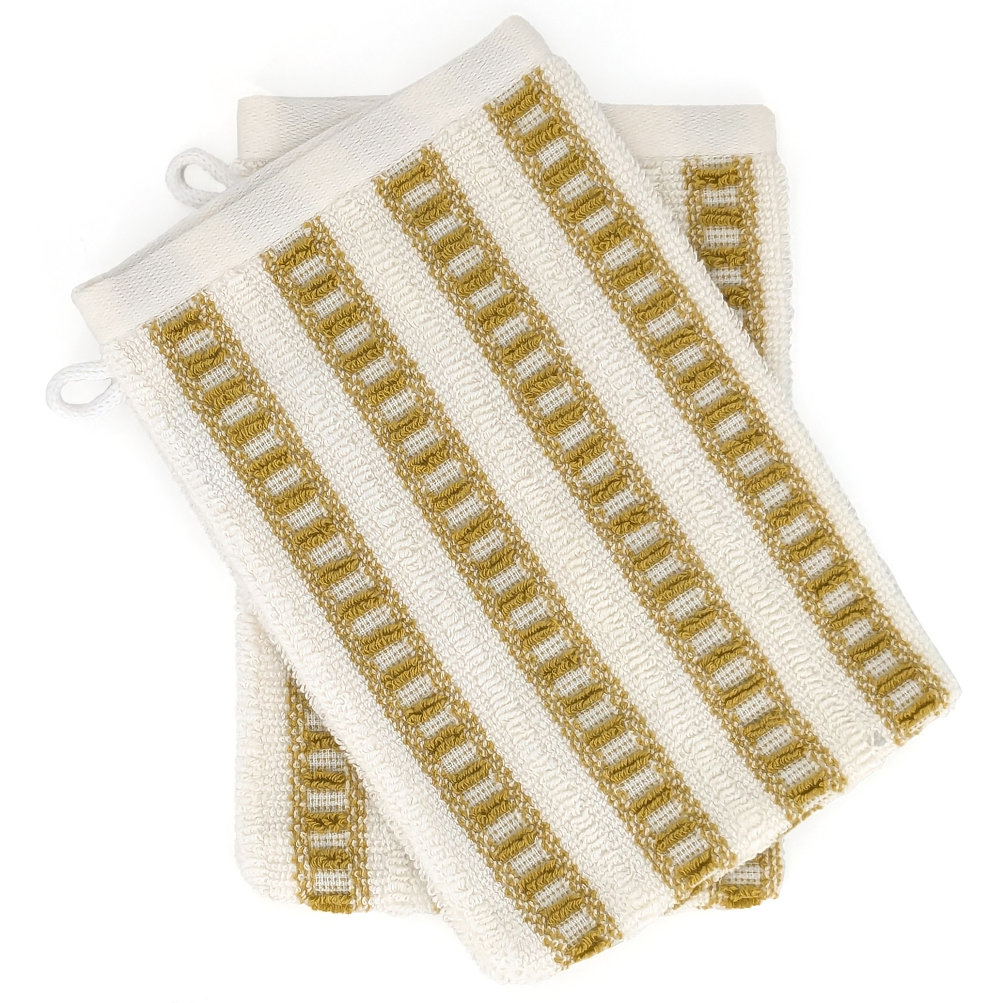 Lot De 2 Gants De Toilette Coton 16x21cm Santorini Rayures Jaune