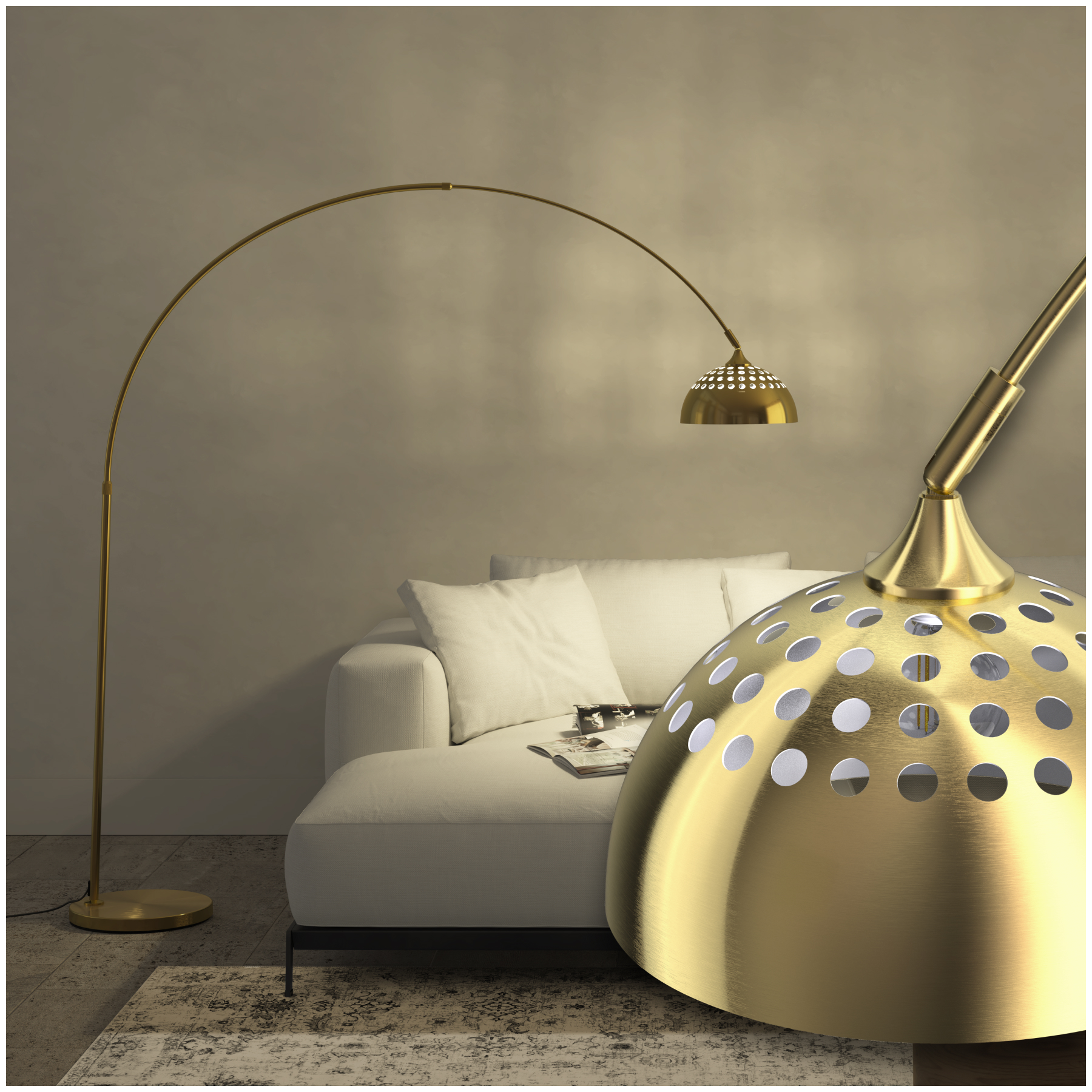 Lampe Sur Pied En Acier Laqué Époxy 60w Réglable En Hauteur Doré
