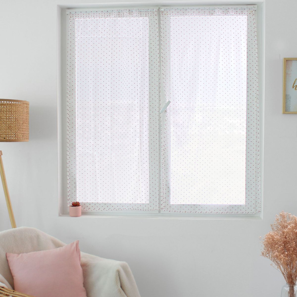 Paire De Voilages "lolita" 60x160cm Blanc & Rose