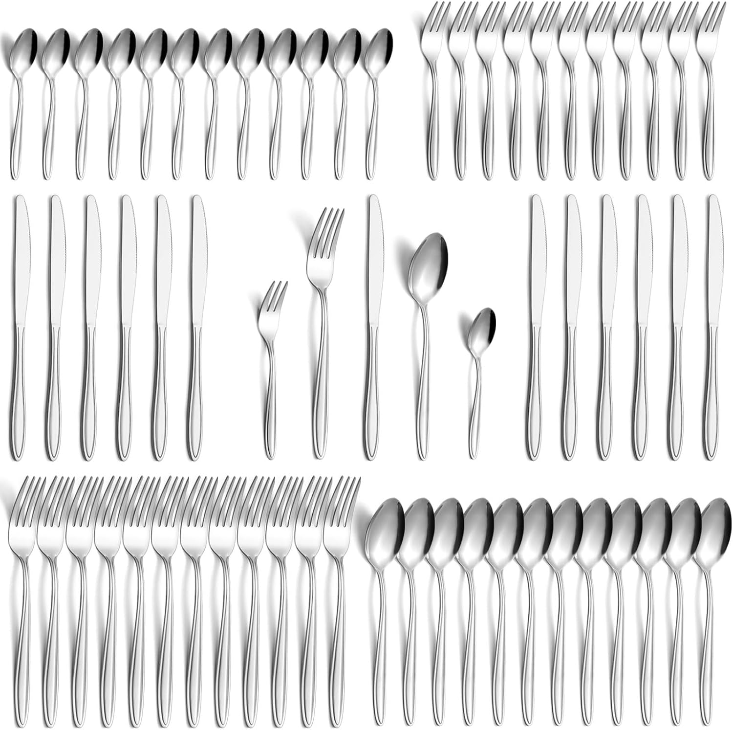 Lot De 60 Couverts En Acier Inoxydable Pour 12 Personnes - Poli Brillant