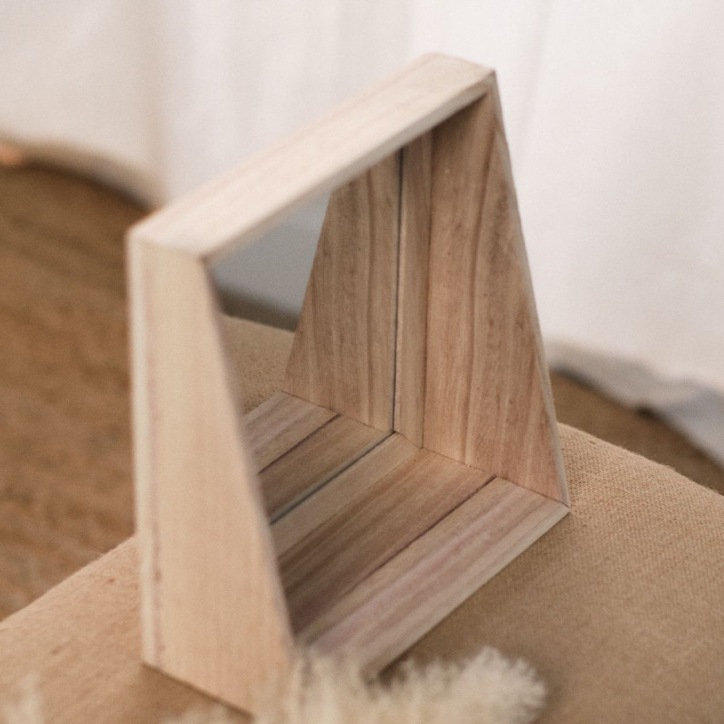 Miroir Carré "indies" En Bois - Beige - 24 X 24 X P 10 Cm