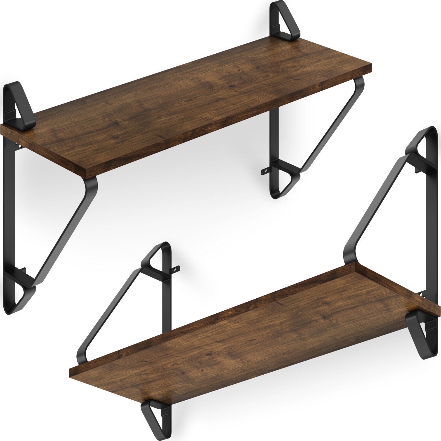 Lot De 2 Étagères Murales Style Industriel 15kg Max. Bois Foncé