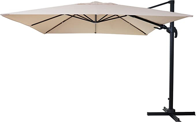 Décoshop26 04_0003290 Parasol De Terrasse Parasol D'aire De Jeux Cantilever Rond Noir, Crème