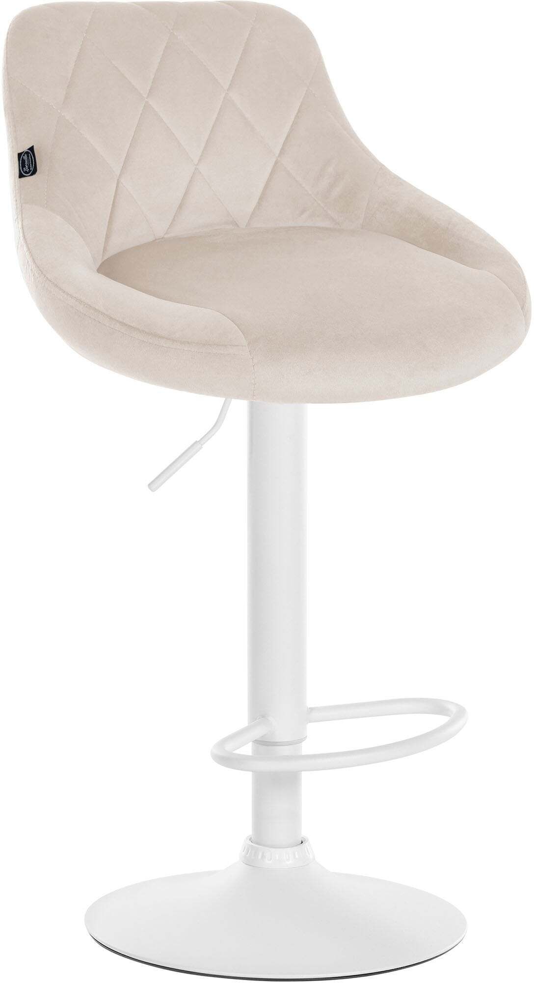 Tabouret De Bar En Velours Crème Coutures Décoratives Pivotant Support Métal Blanc Tdb10660